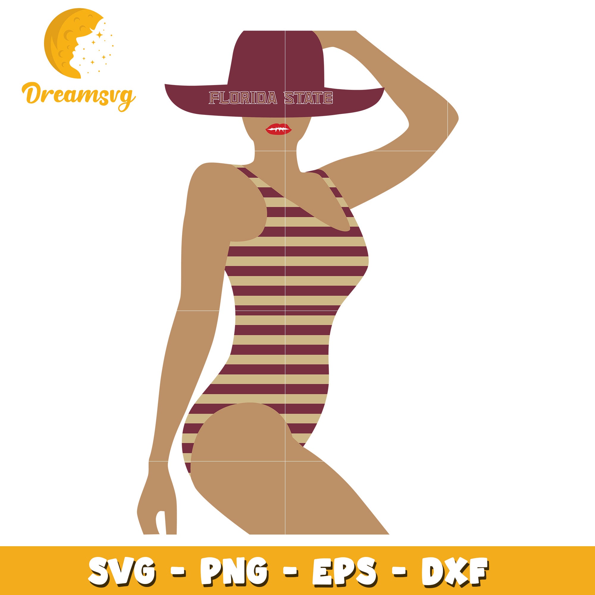 Florida State SVG Design Summer Woman with Hat and Swimsuit