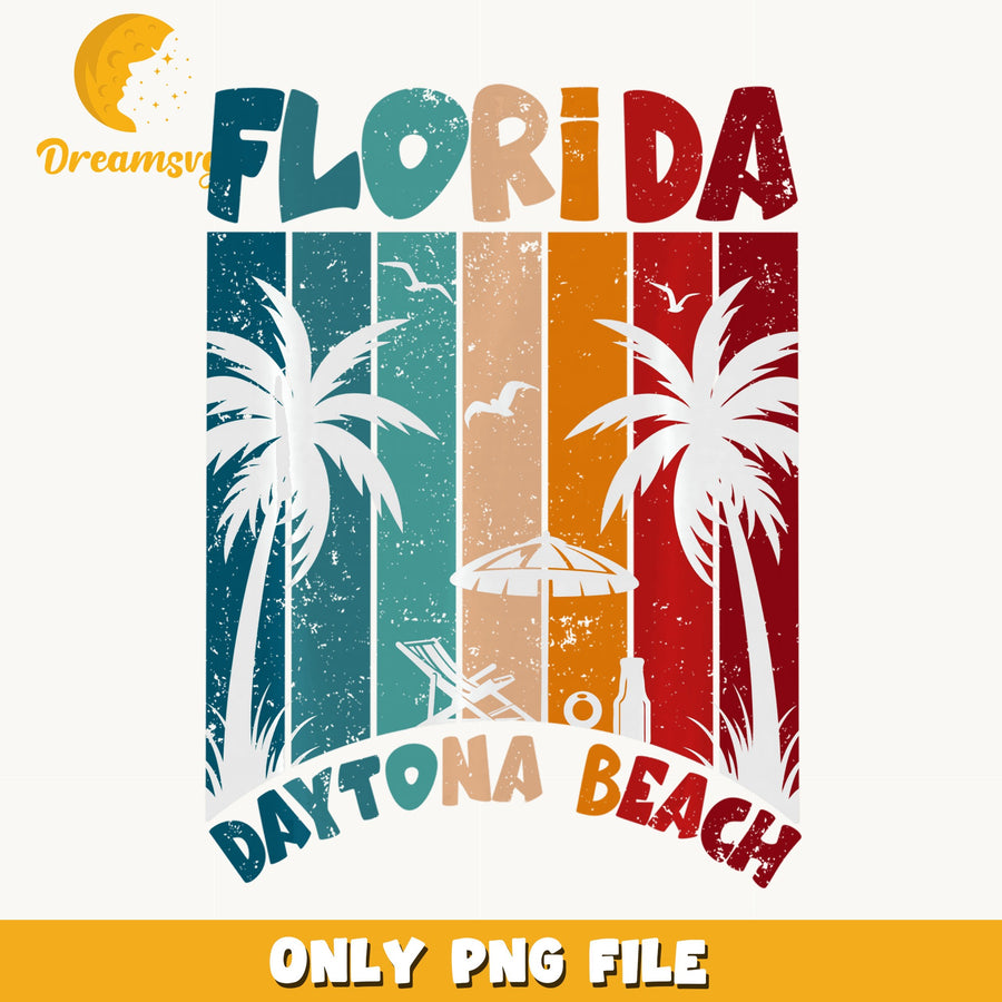 Florida Daytona Beach Retro Stripe PNG, Palm Tree Summer, Beach PNG