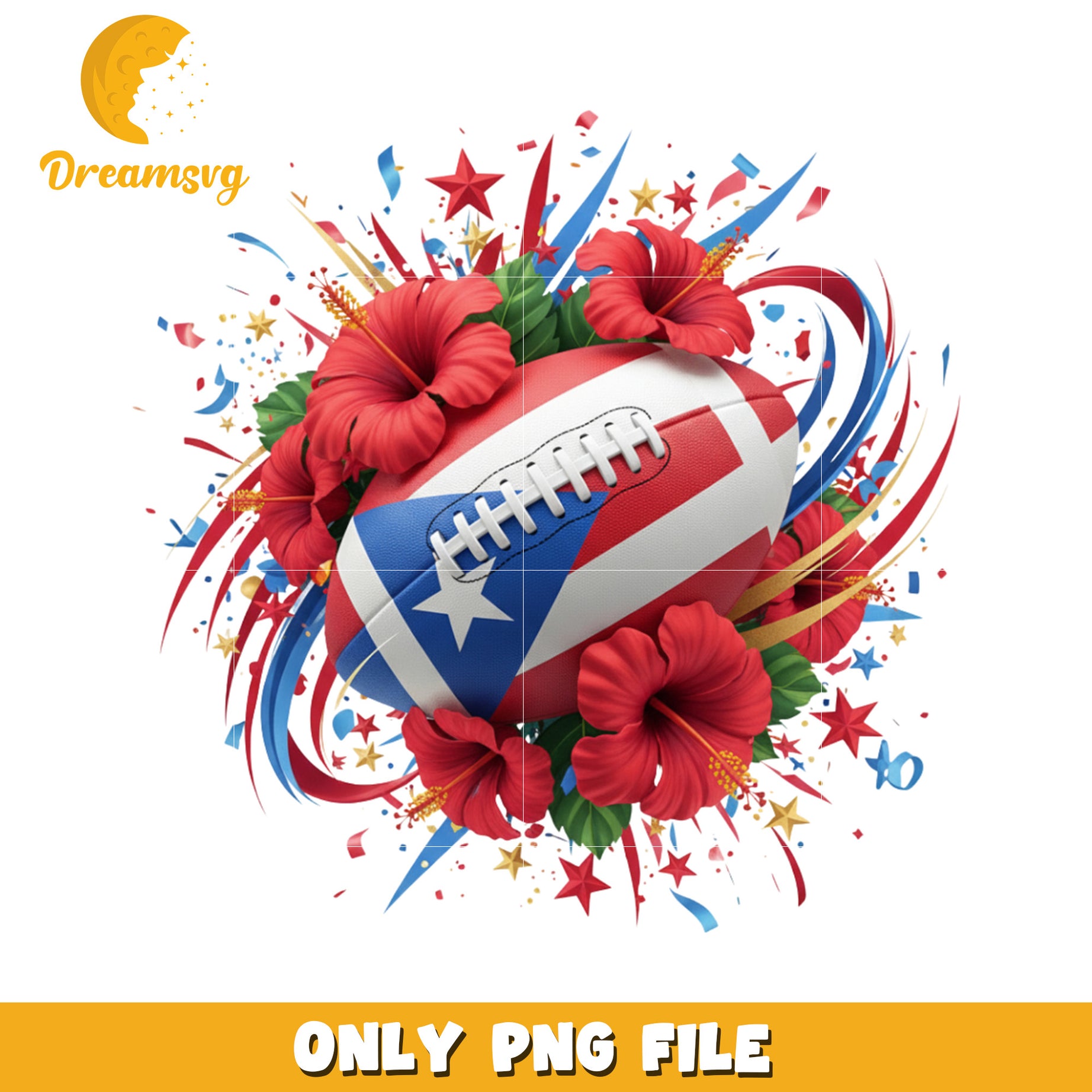 Flower and ball png, american football art png, super bowl merch png