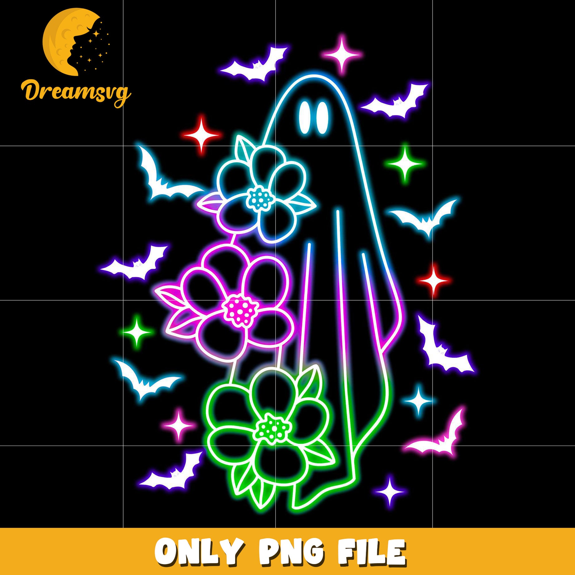Flowers and ghoul neon png, halloween characters​ png, halloween design png