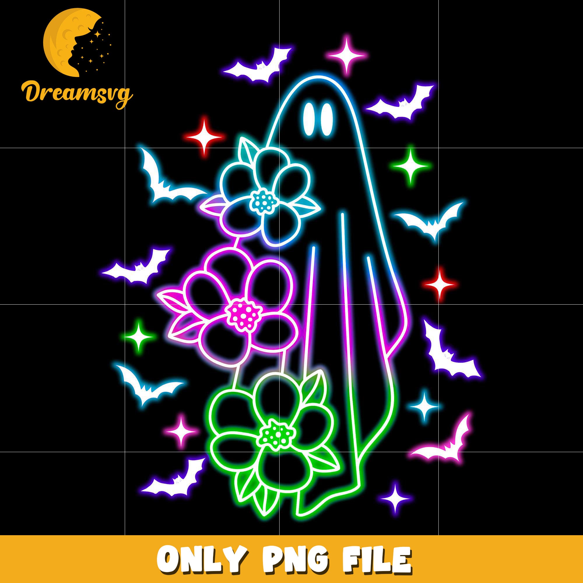 Flowers and ghoul neon png, halloween characters​ png, halloween design png