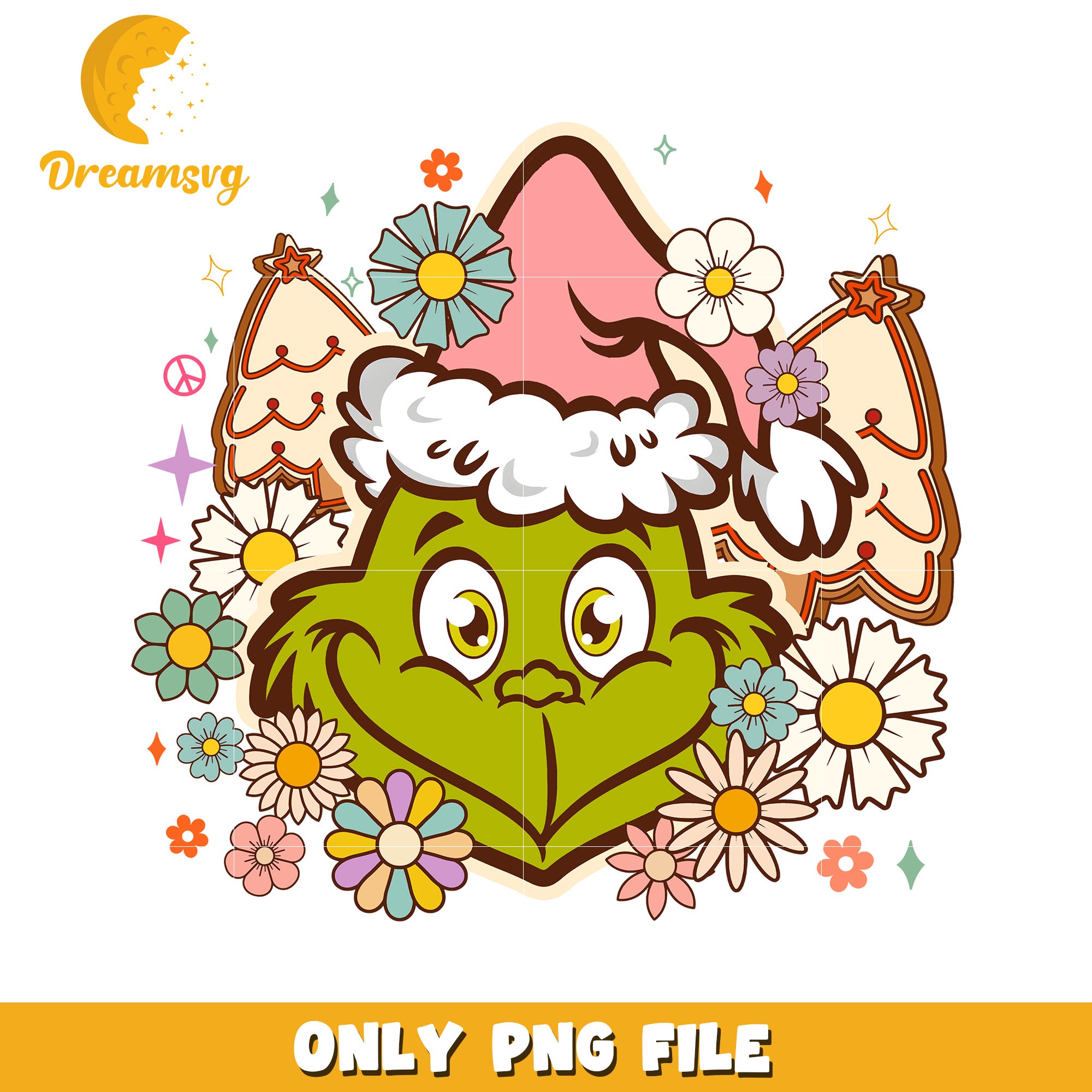Flowers grinch head png, grinch face​ png, christmas white png