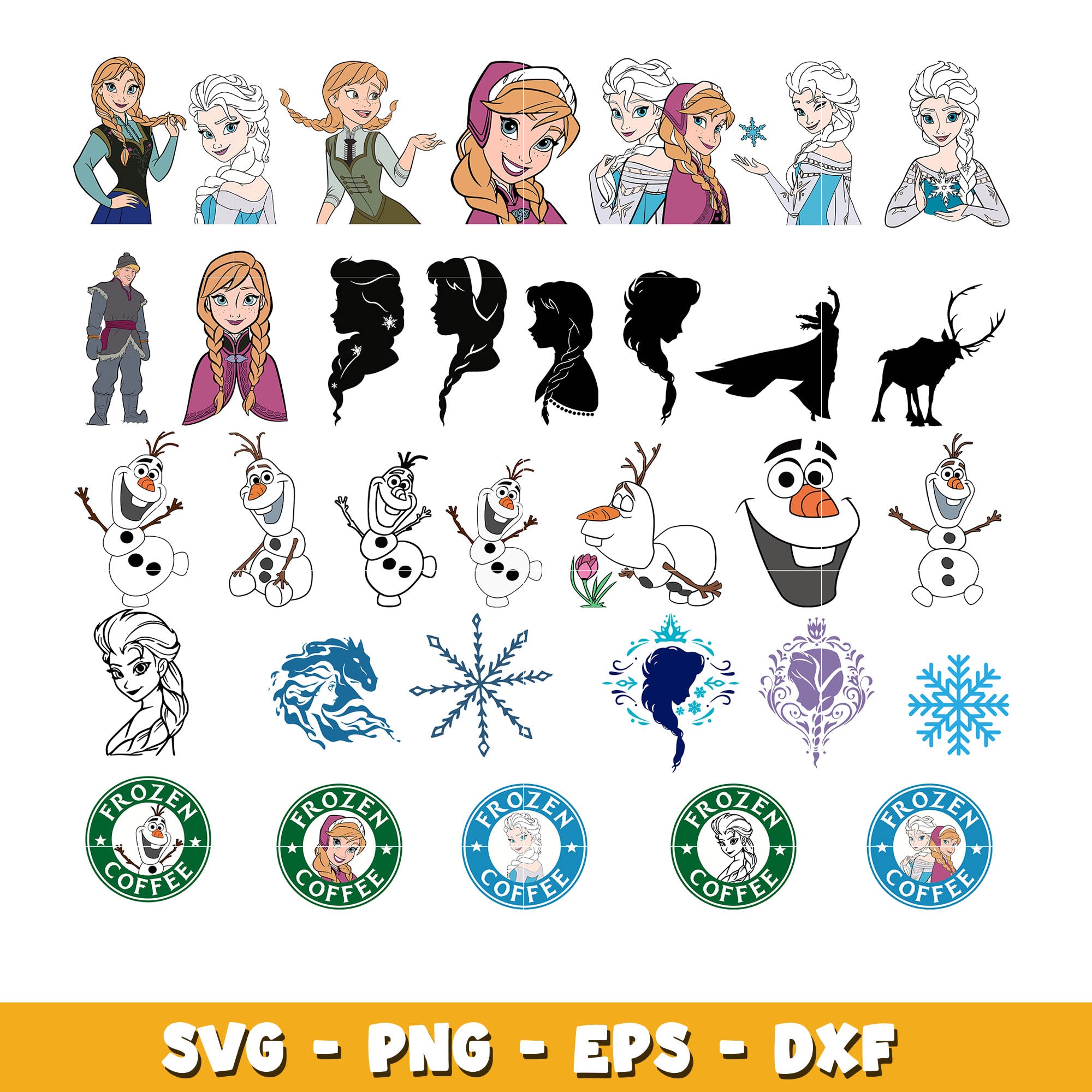 Frozen Anna and Elsa bundle svg,  Disney cartoon svg, Digital download 