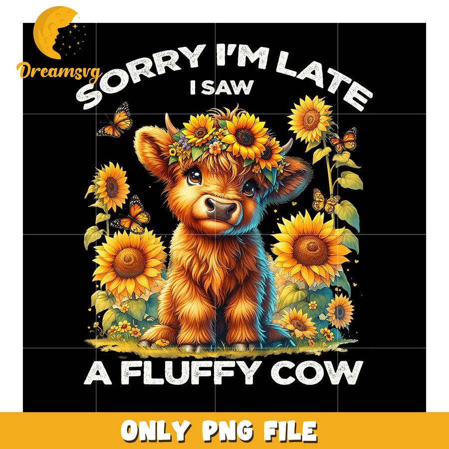 Fluffy Cow Sunflower PNG Design