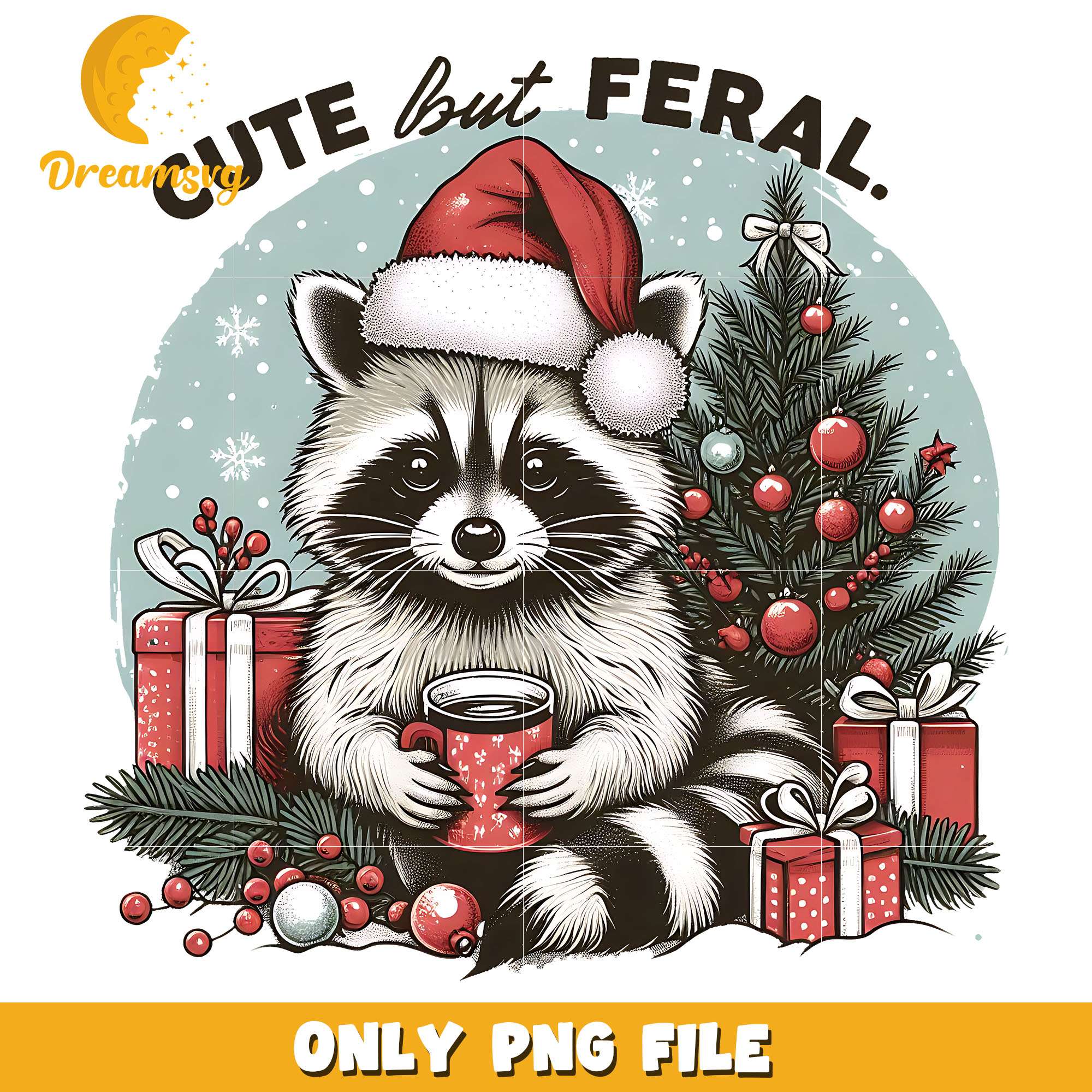 Fluffy raccoon cute but feral png, raccoon png, christmas png