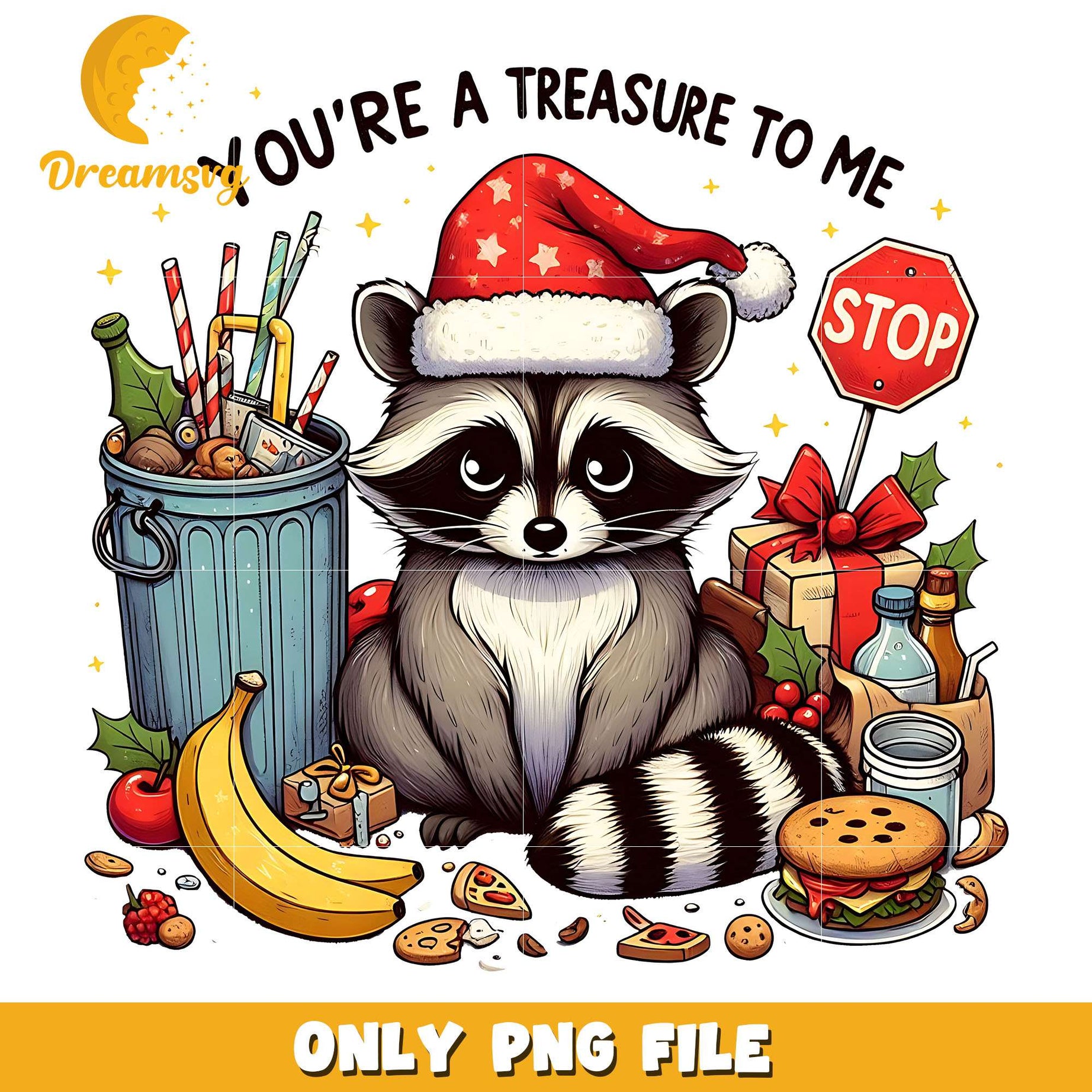 Fluffy raccoon you're a treasure to me png, raccoon png, christmas png