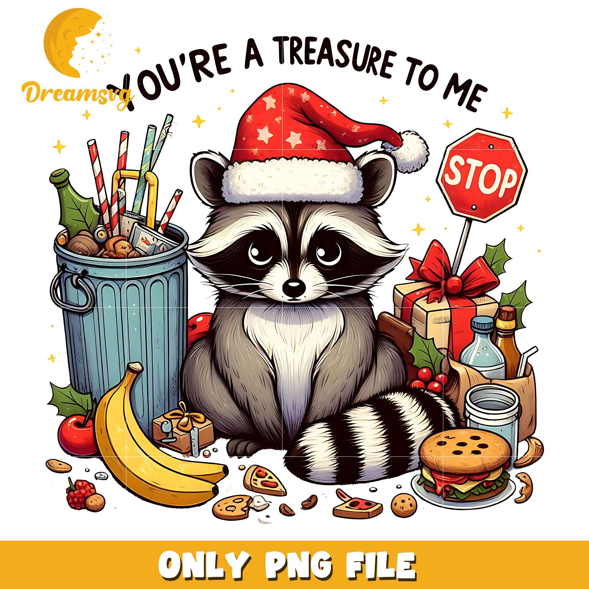Fluffy raccoon you're a treasure to me png, raccoon png, christmas png