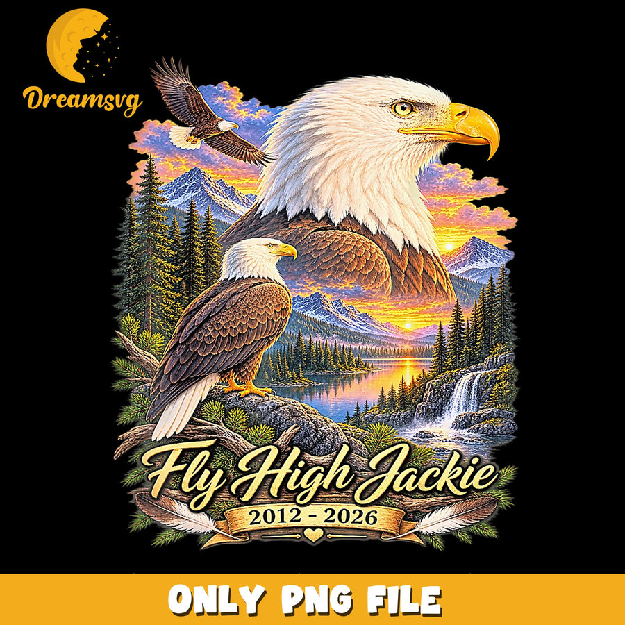 Fly High Jackie Bald Eagle Memorial PNG, Mountain Sunset, Tribute PNG