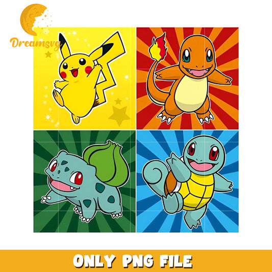 Four main pokemons png, pokemon png, pokemon logo png