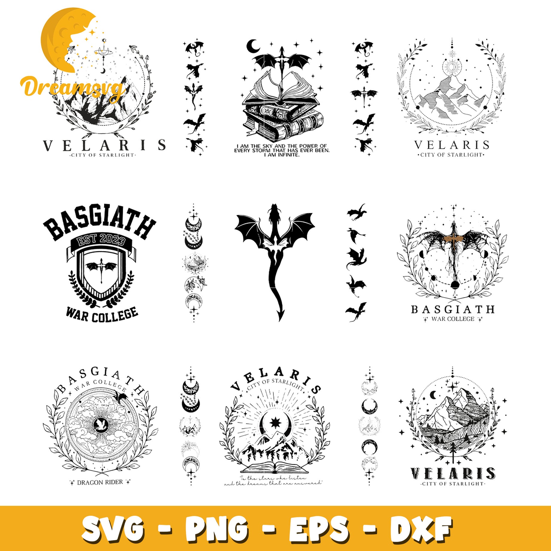 Fourth wing symbol black white bundle svg, fourth wing logo​ svg