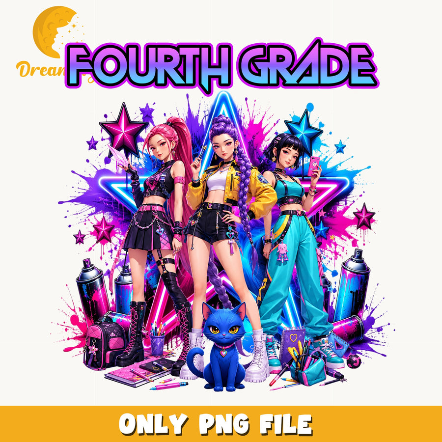 Fourth Grade Kpop Girls PNG, Neon School Squad, Fan PNG
