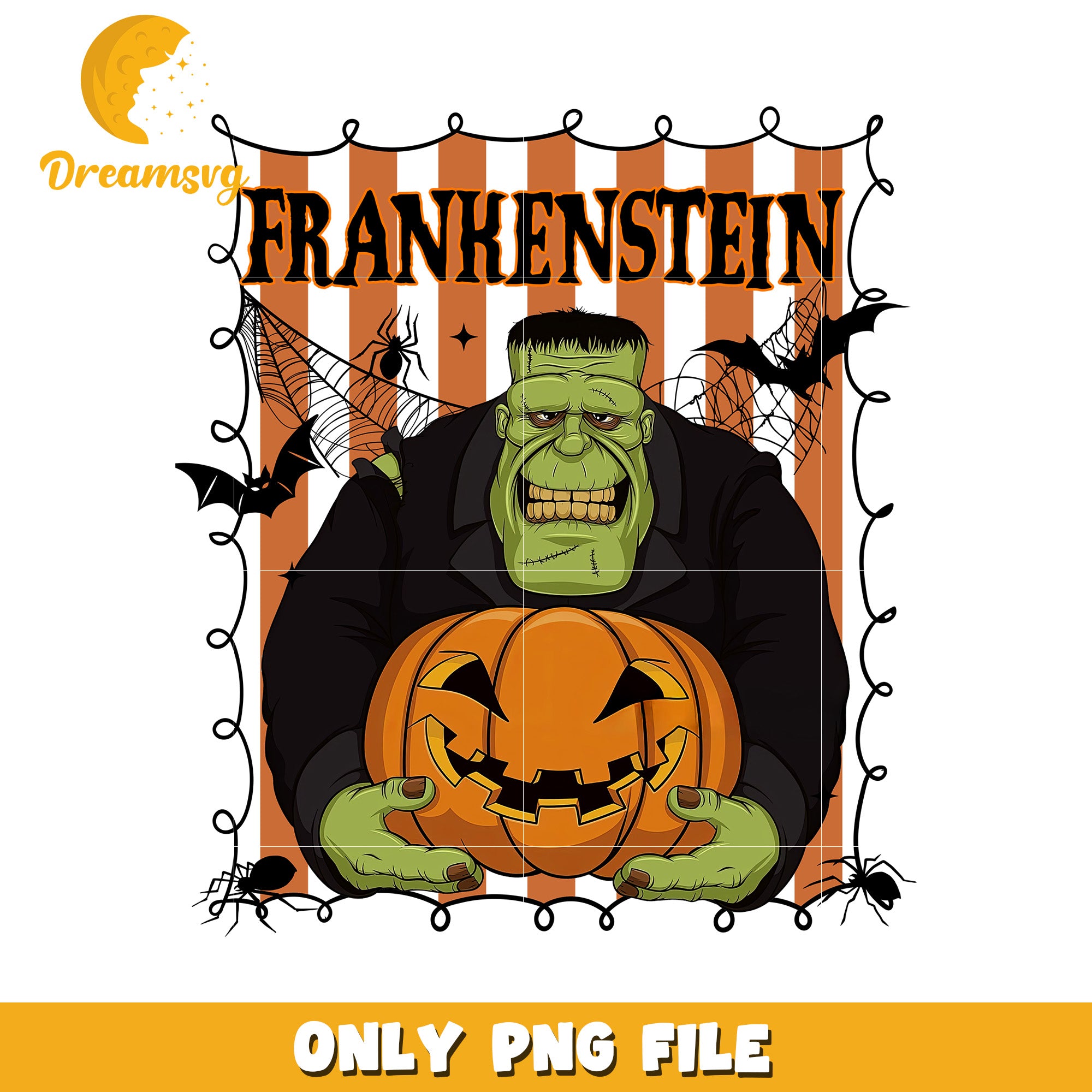 Frankenstain pumpkin design png, halloween png, halloween season png