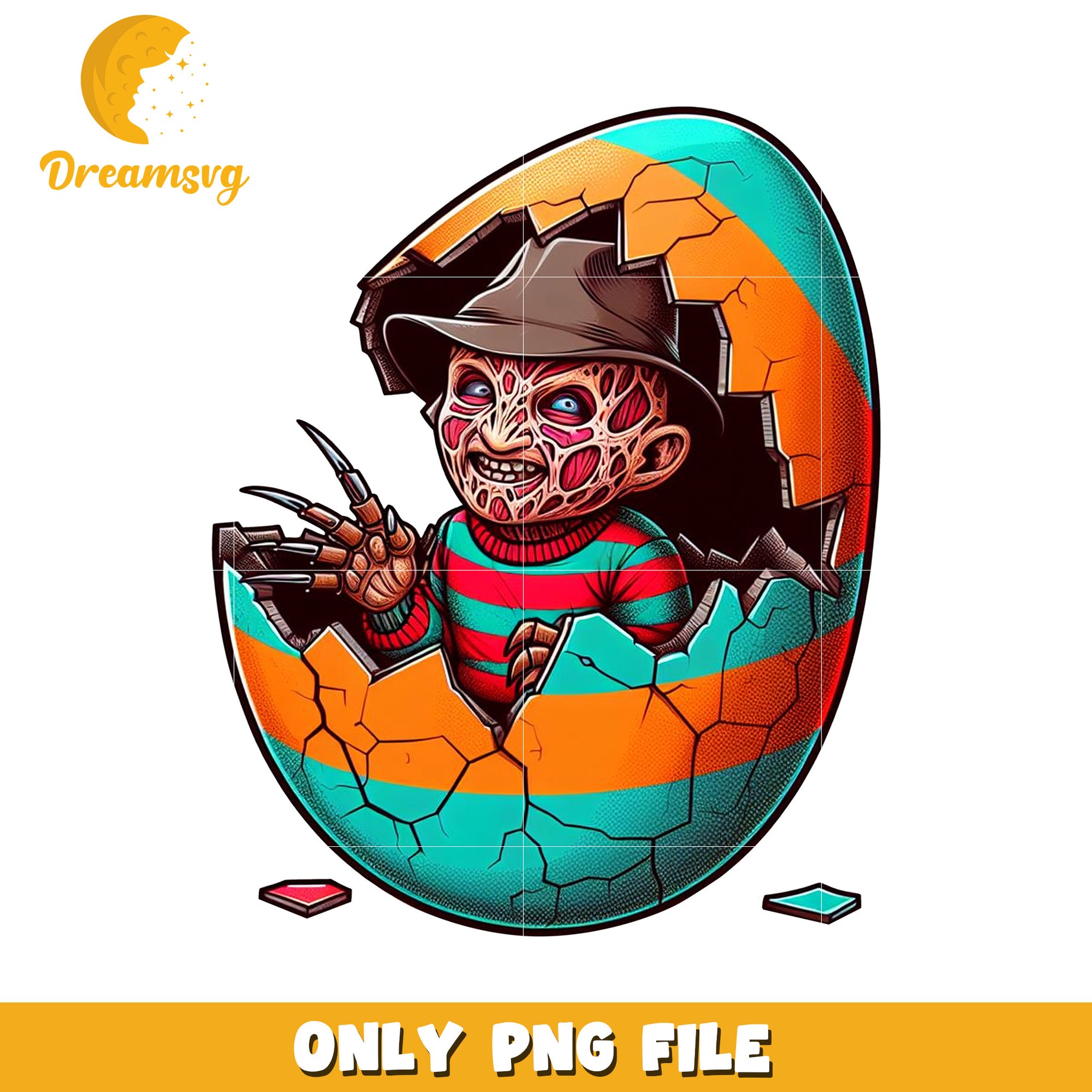 Freddy Krueger Broken Egg Cartoon PNG File for Fans