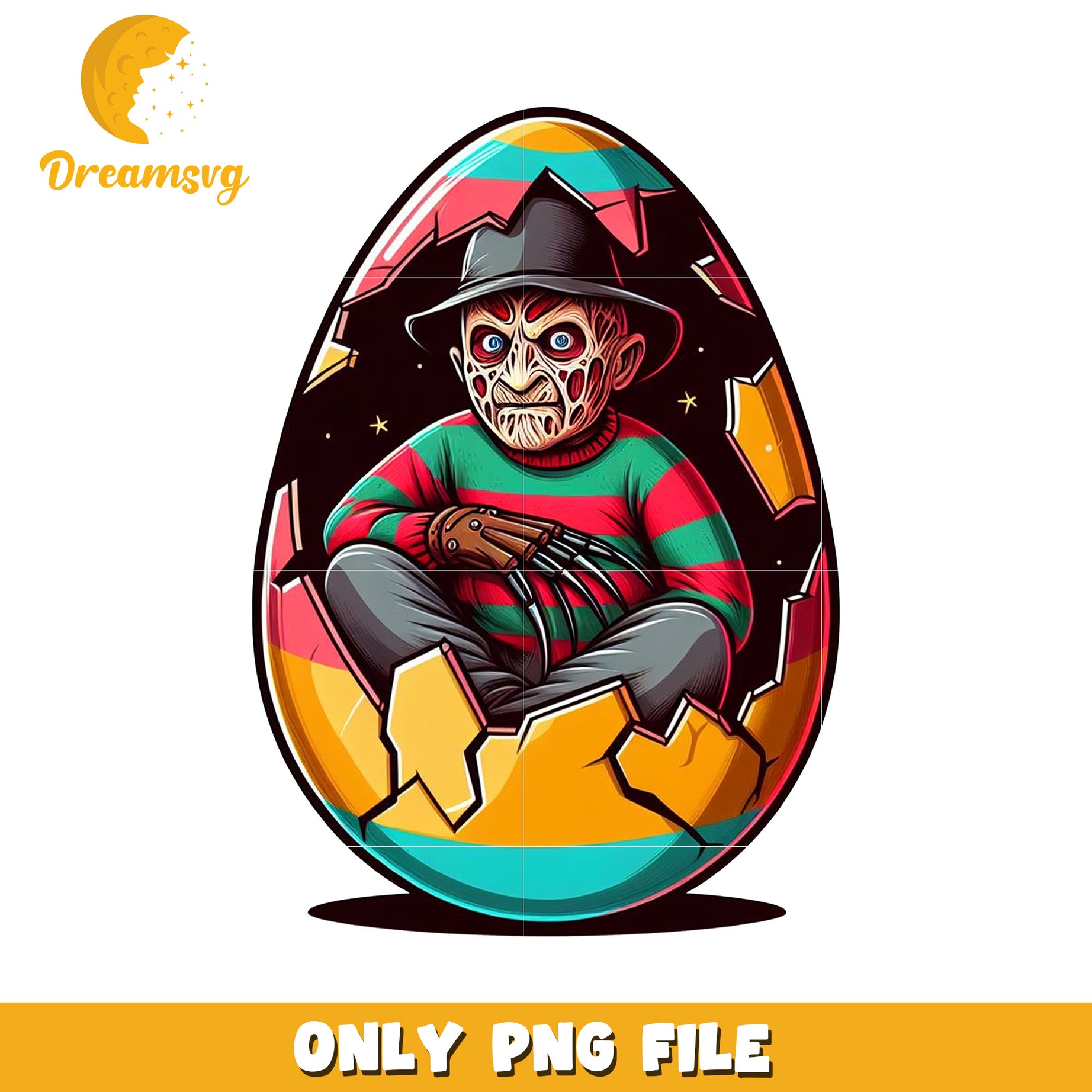 Freddy Krueger Egg Design PNG File for Halloween Decor