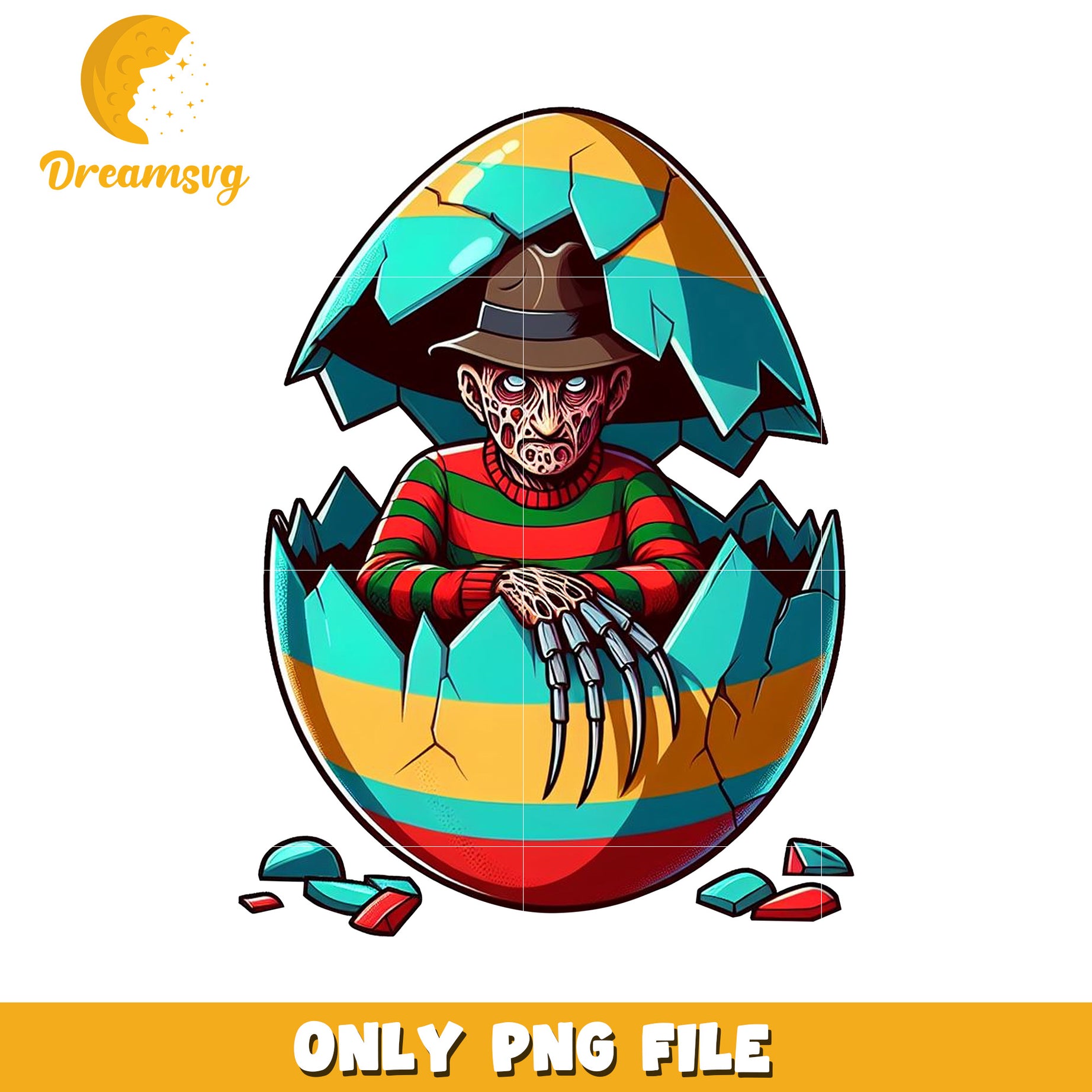 Freddy Krueger Egg Design PNG File for Halloween Fun