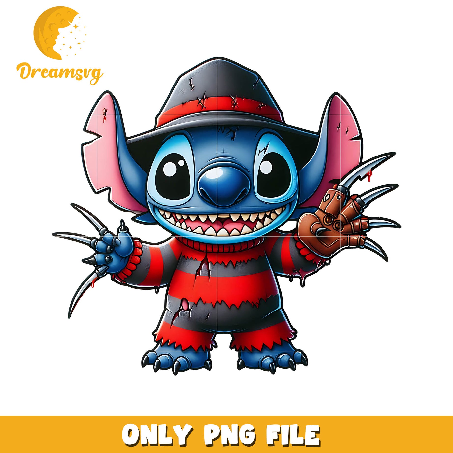 Freddy Krueger Stitch killer png, Disney halloween movie png