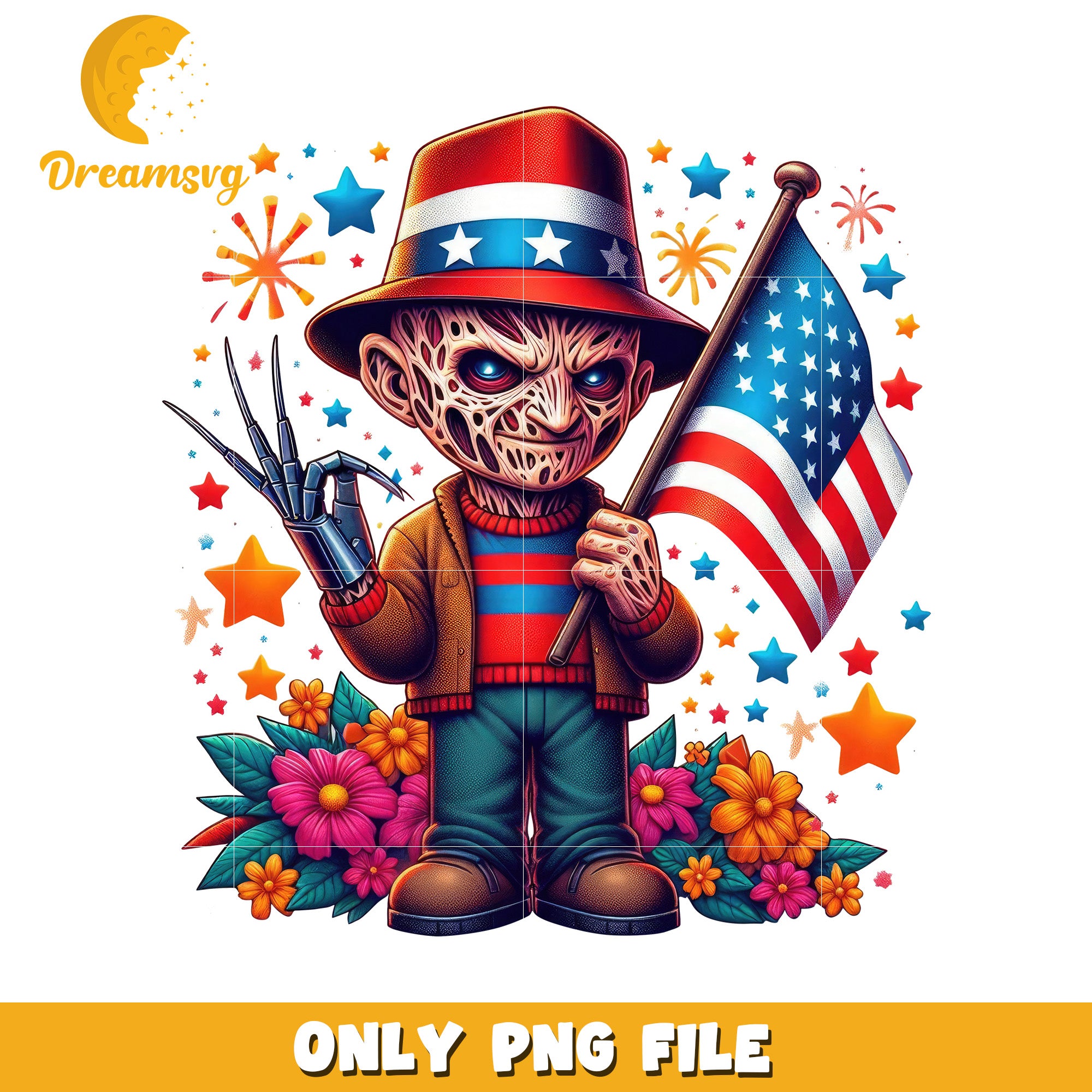 Freddy kruger 4th of july png, red white and blue png, independence day  png