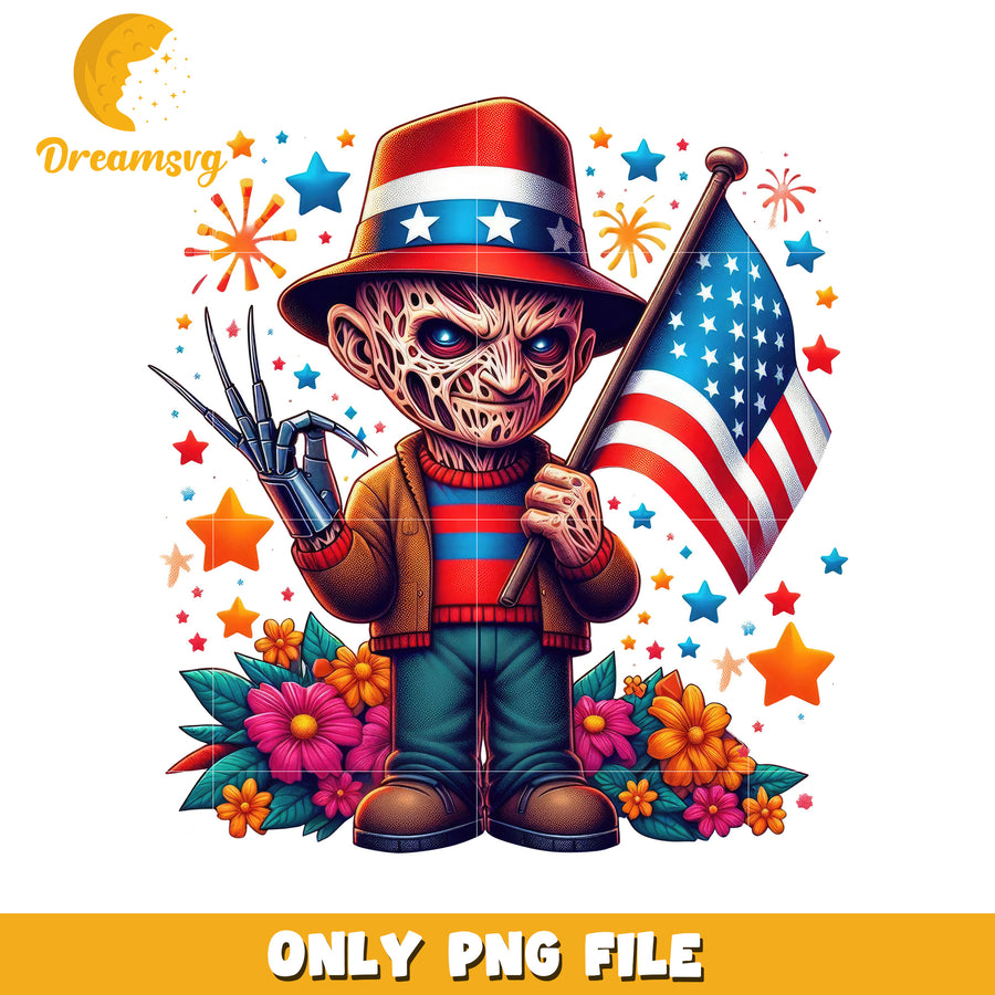Freddy kruger 4th of july png, red white and blue png, independence day  png