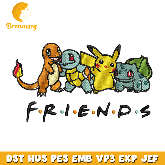 Friends Pokemon embroidery design