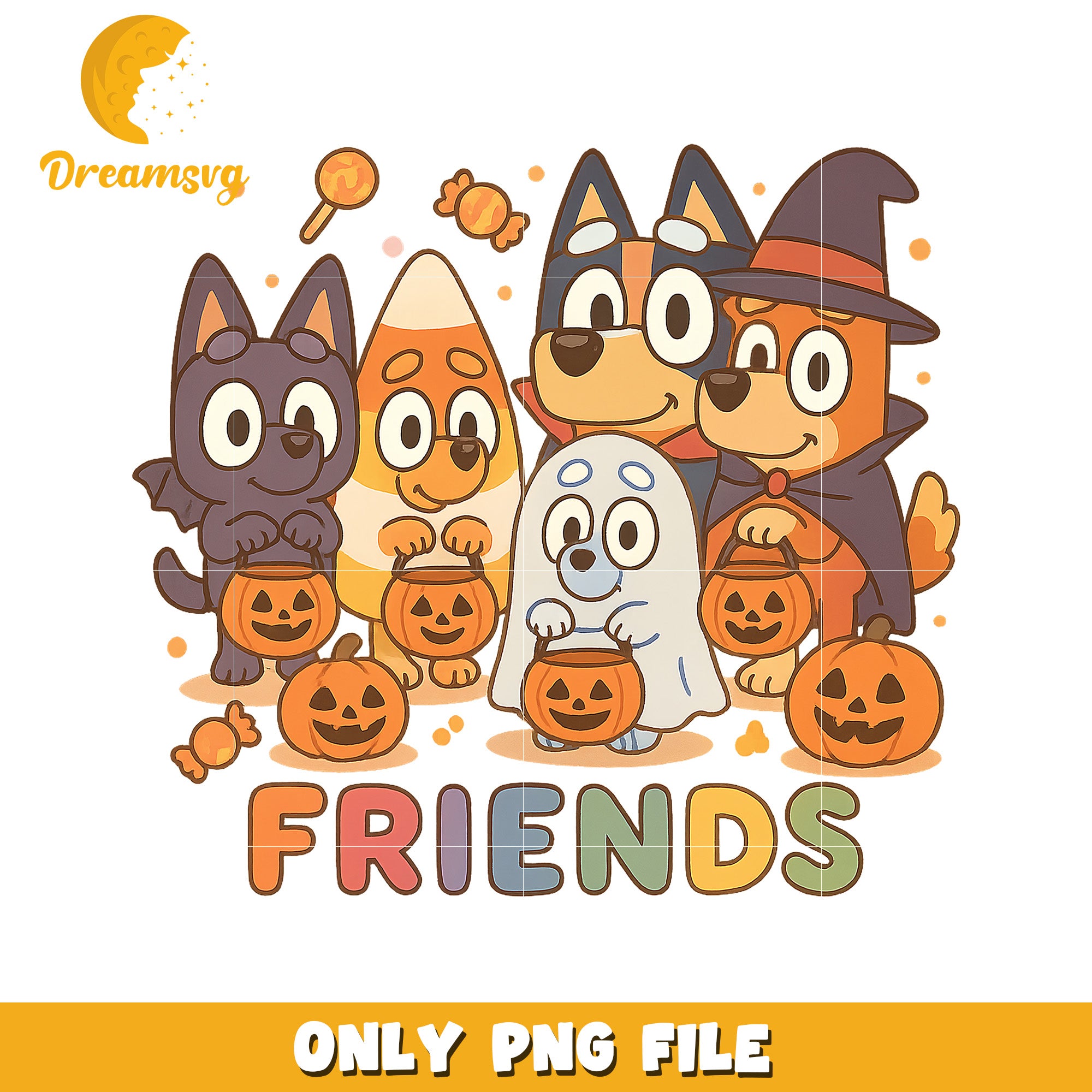 Friends bluey halloween png, bluey halloween png, trick or treat png