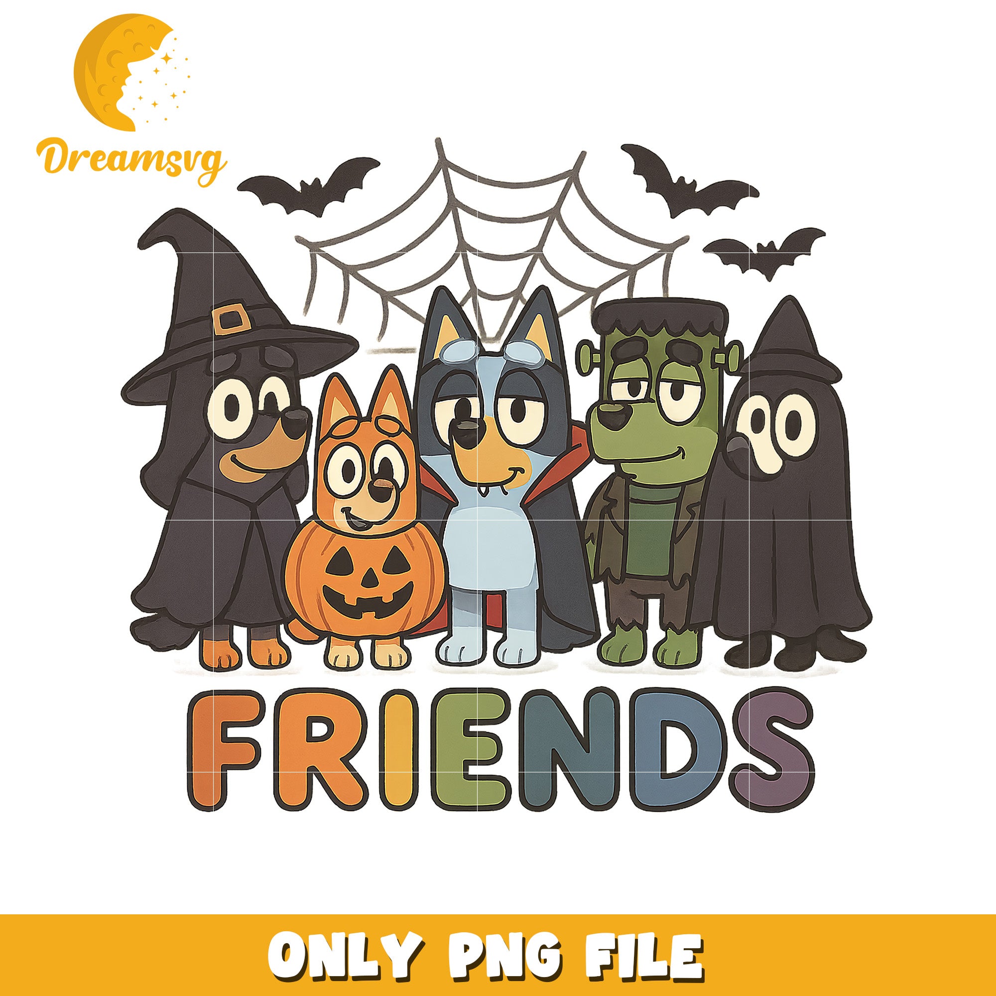 Friends bluey png, spirit halloween png, trick or treat png