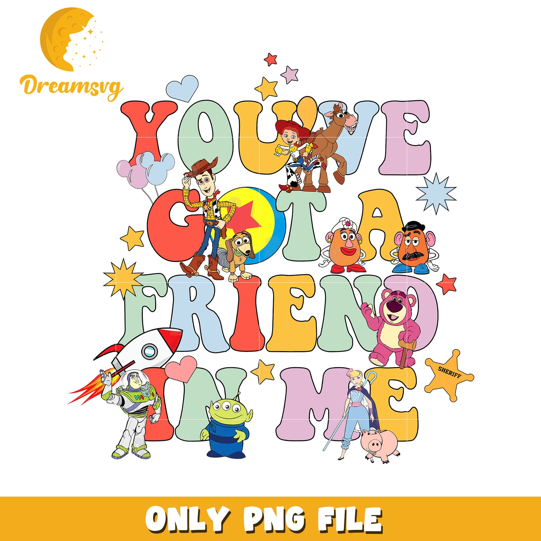 Friendship Theme Toy Story PNG Design for Kids Room