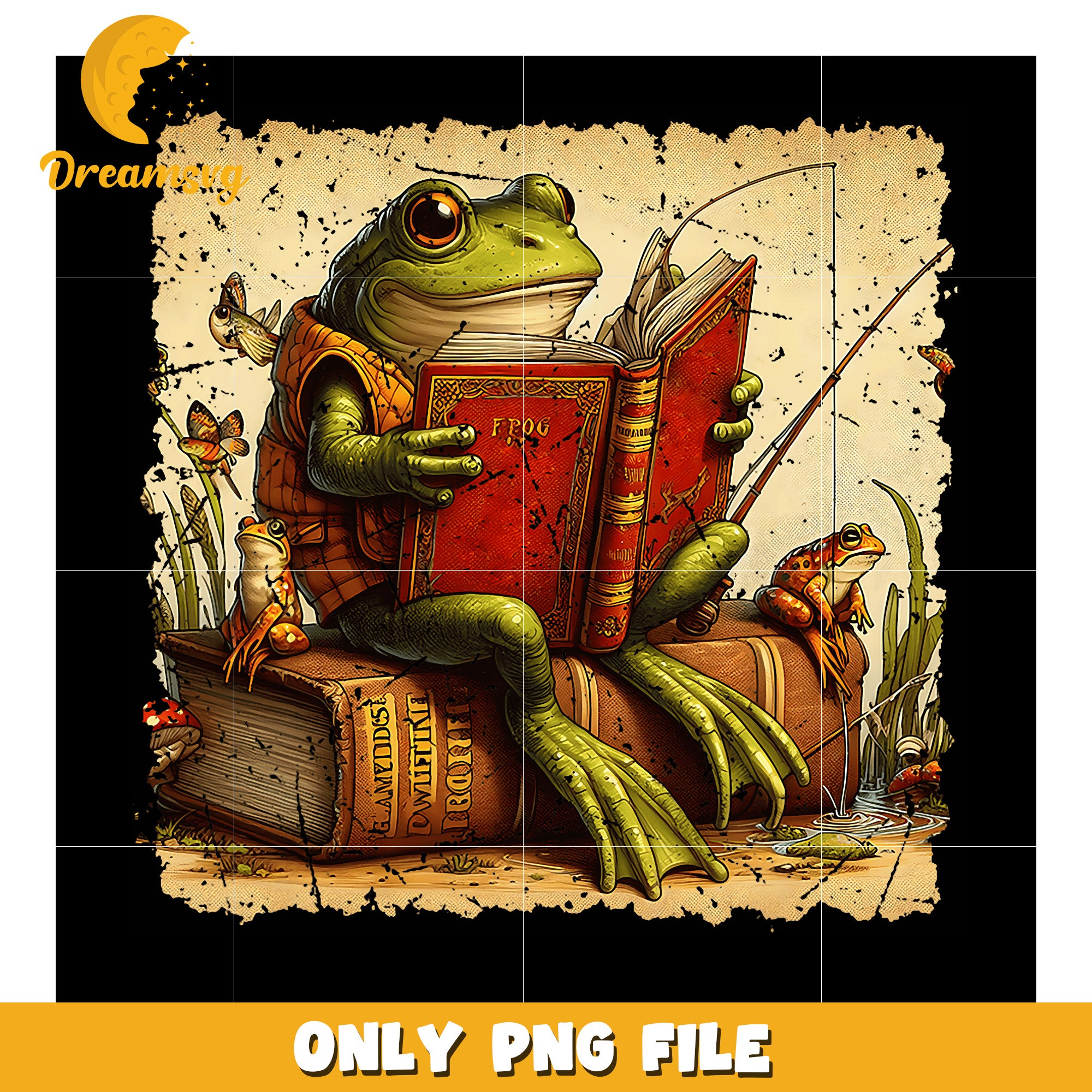 Frog Reading Book PNG Sublimation Design – DreamSVG Store