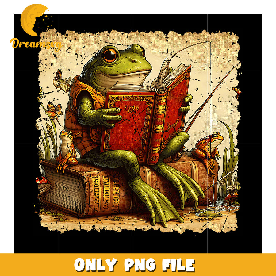 Frog Reading Book PNG Sublimation Design