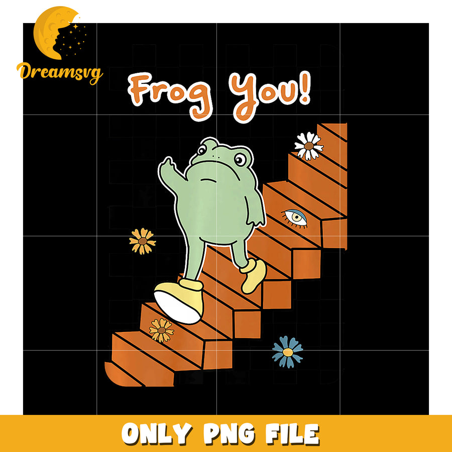 Frog You PNG Cute Frog Climbing Stairs