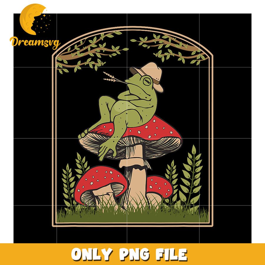 Frog on Mushroom PNG Design
