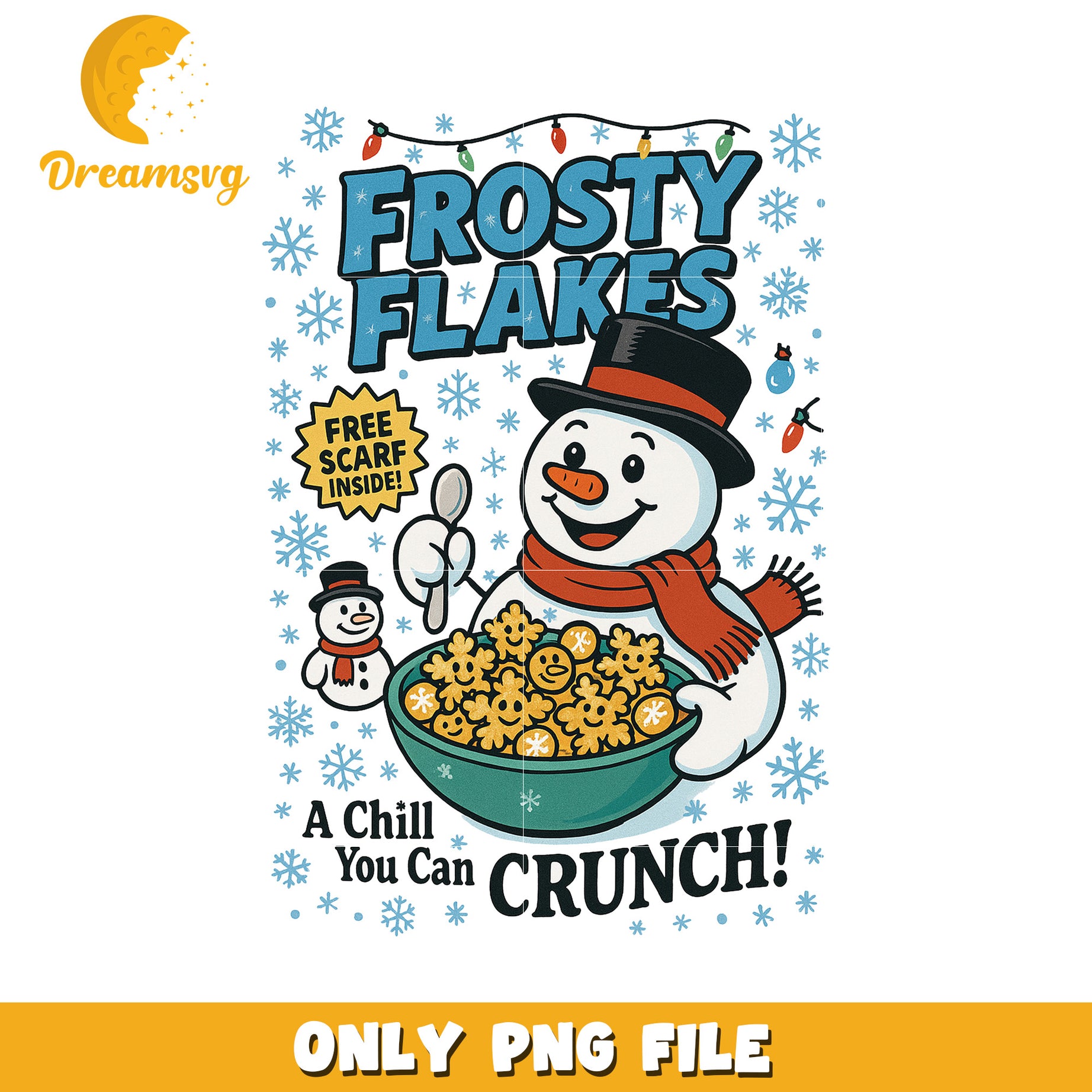 Frosty flakes png, winter cereal art png, snowy breakfast design png