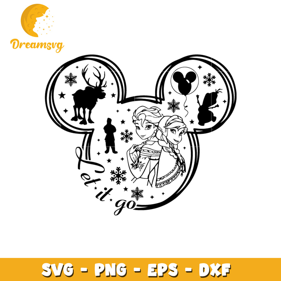 Frozen characters let's it go svg, mickey head svg, disney svg