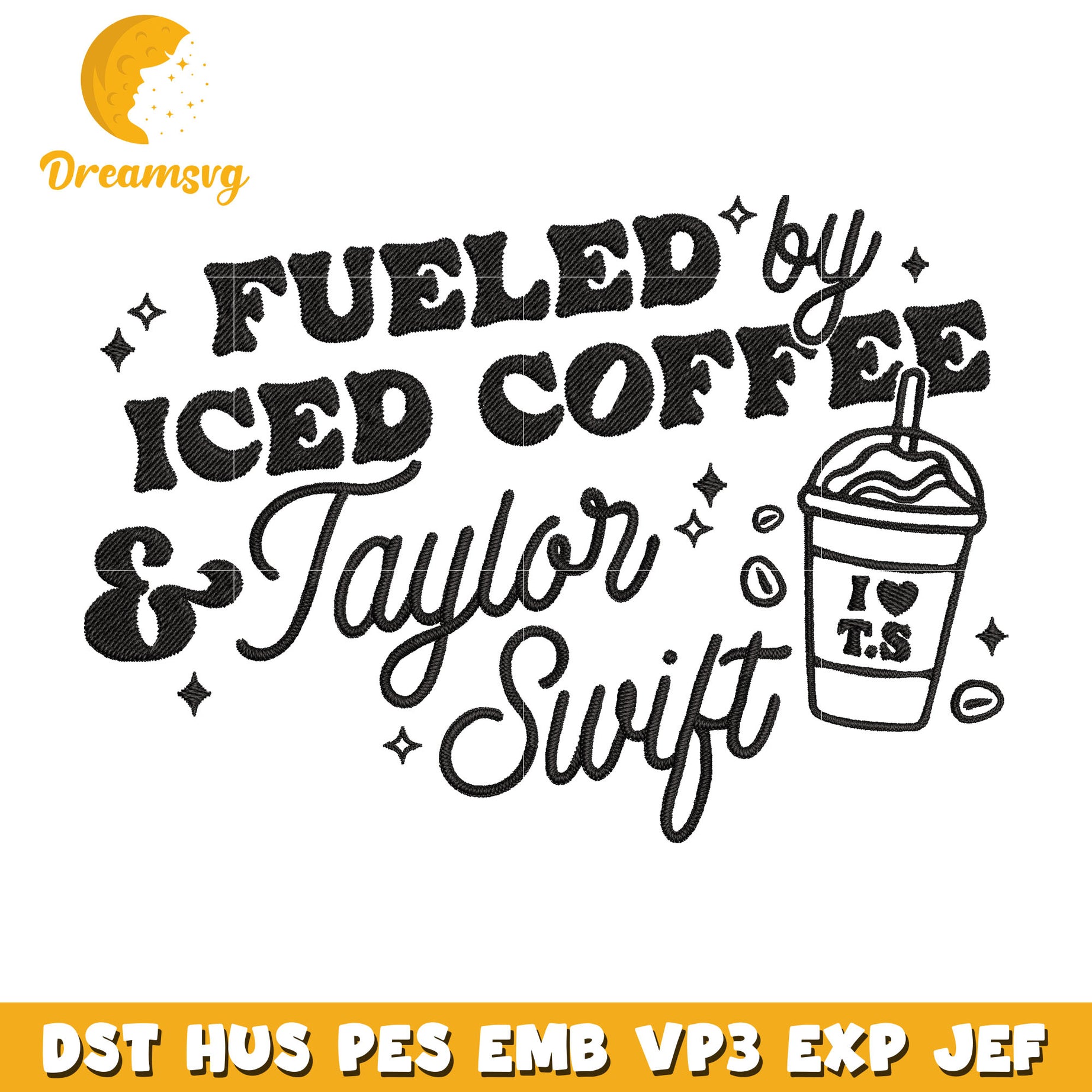 Fueled by Iced Coffee embroidery design