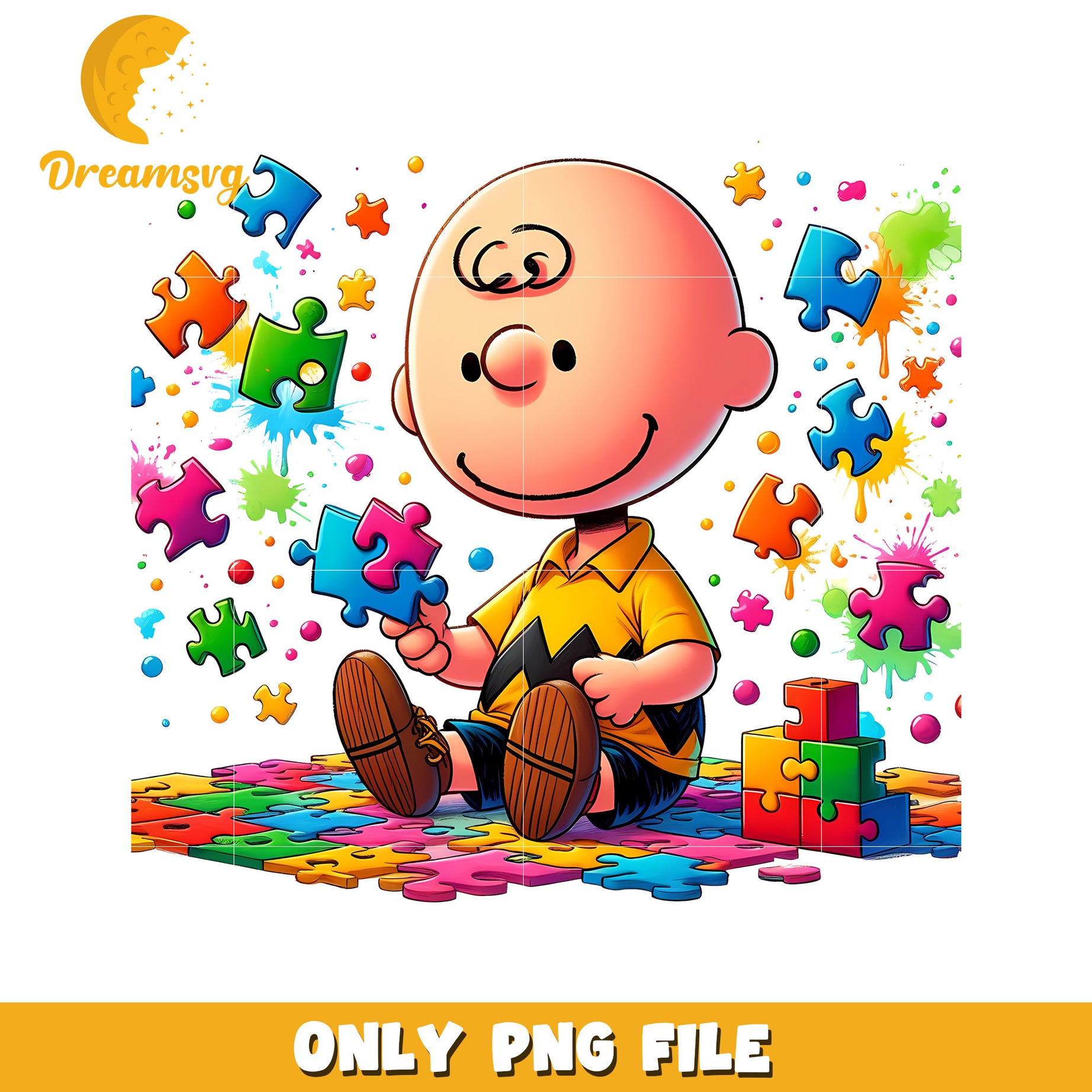 Fun Cartoon Character Playing with Colorful Puzzles PNG