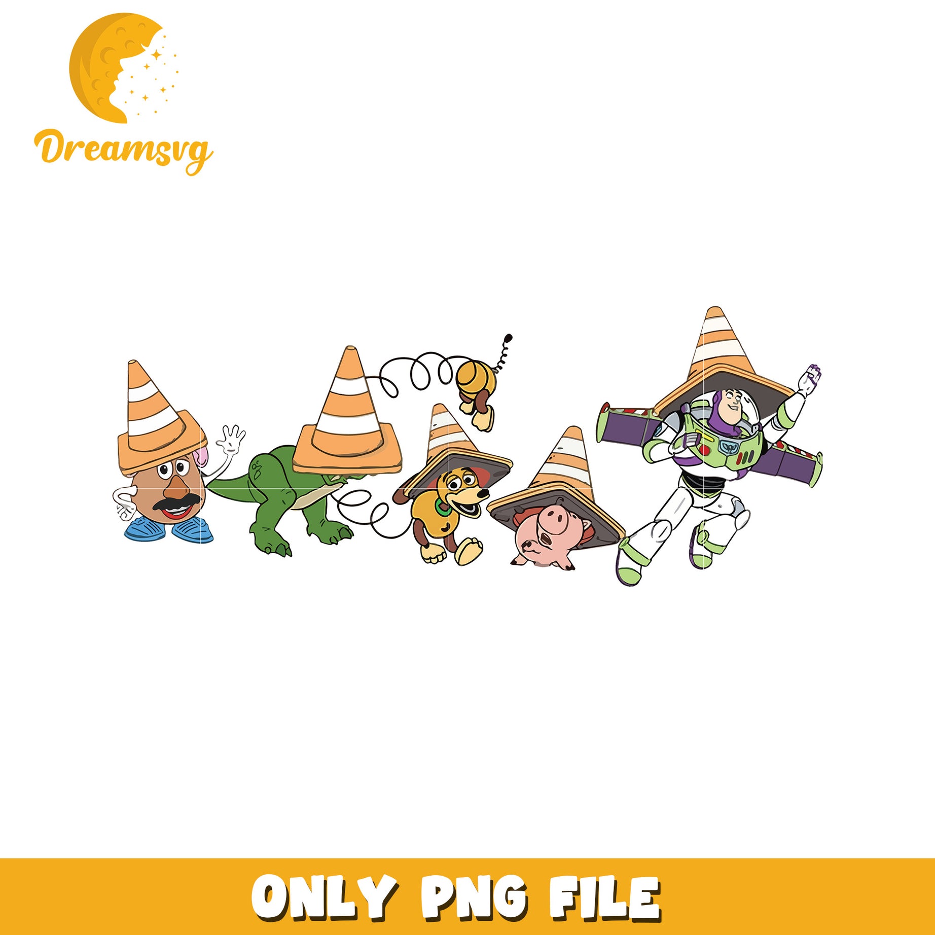 Fun Cartoon Characters in Traffic Cones PNG Design