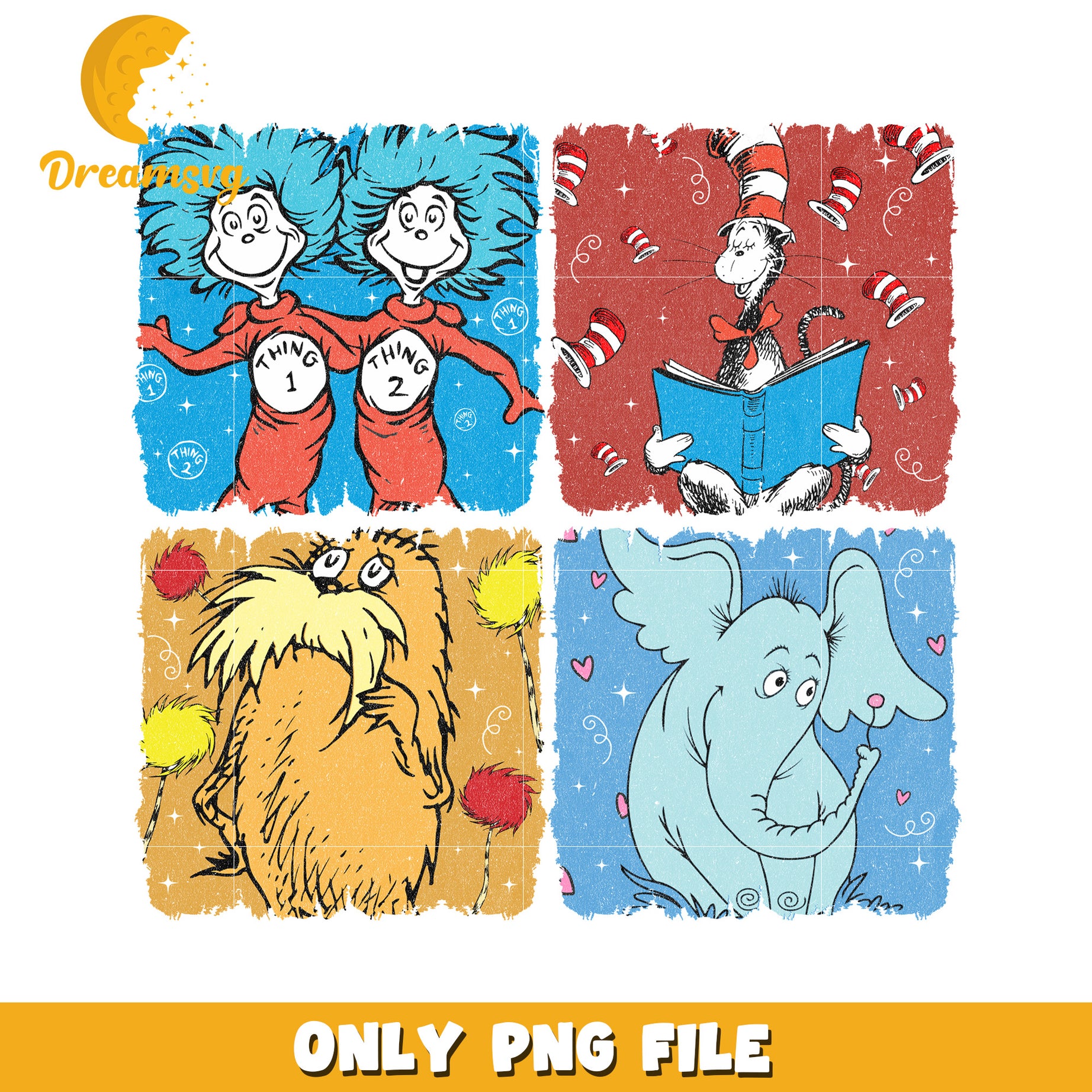 Fun Dr Seuss Characters PNG Image for Kids Decor