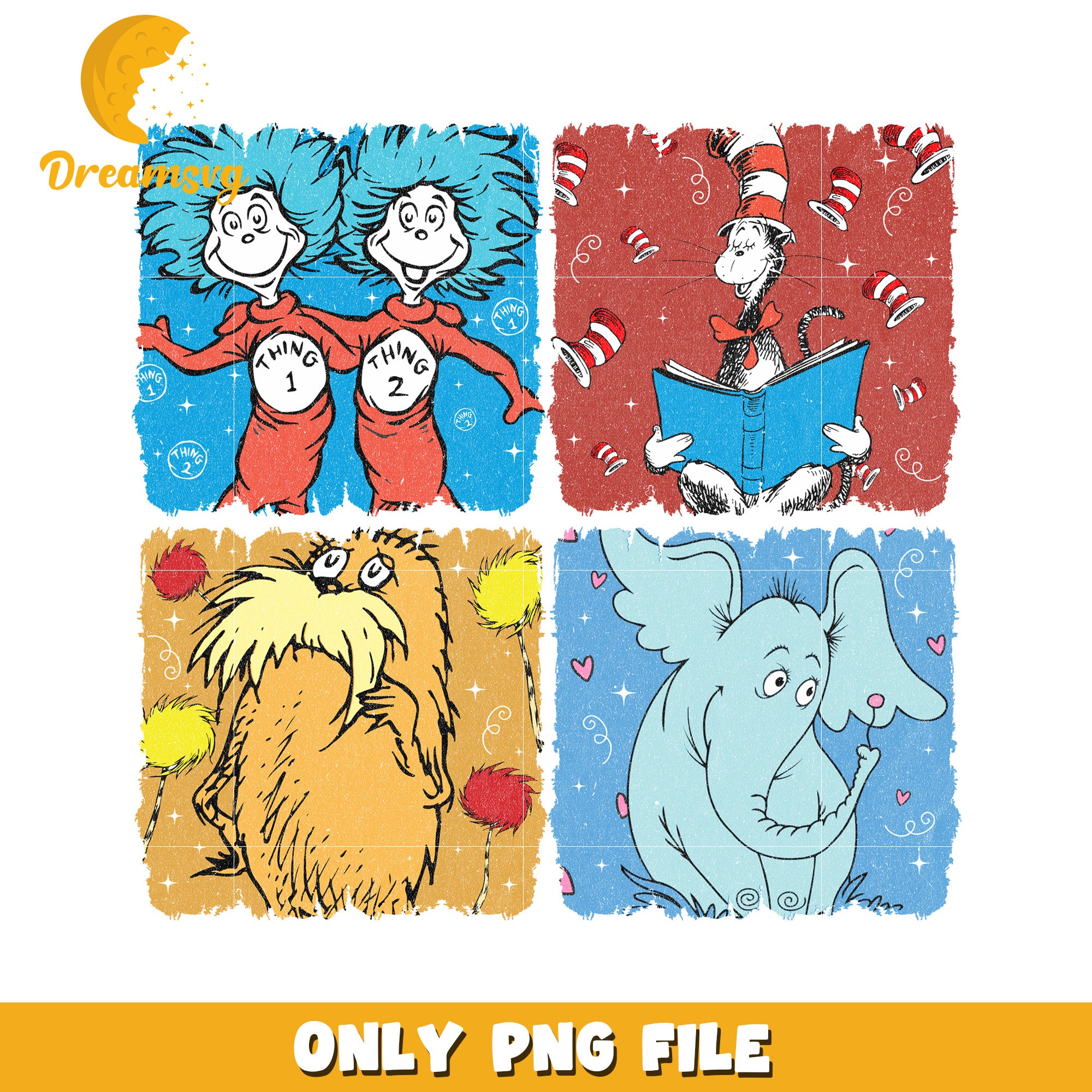 Fun Dr Seuss Characters PNG Image for Kids Decor