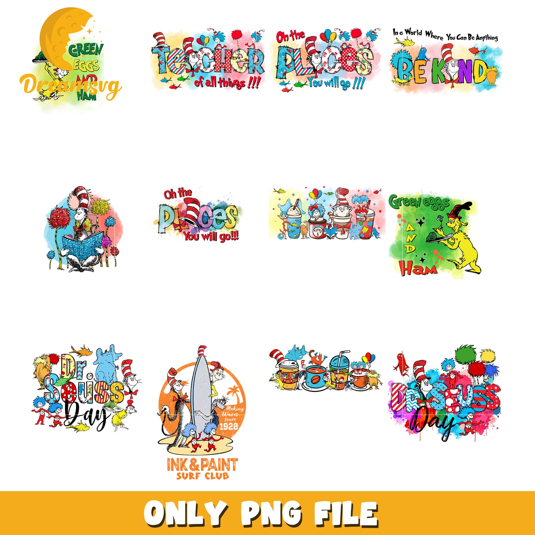 Fun Dr Seuss Themed PNG Bundle for Creative Use