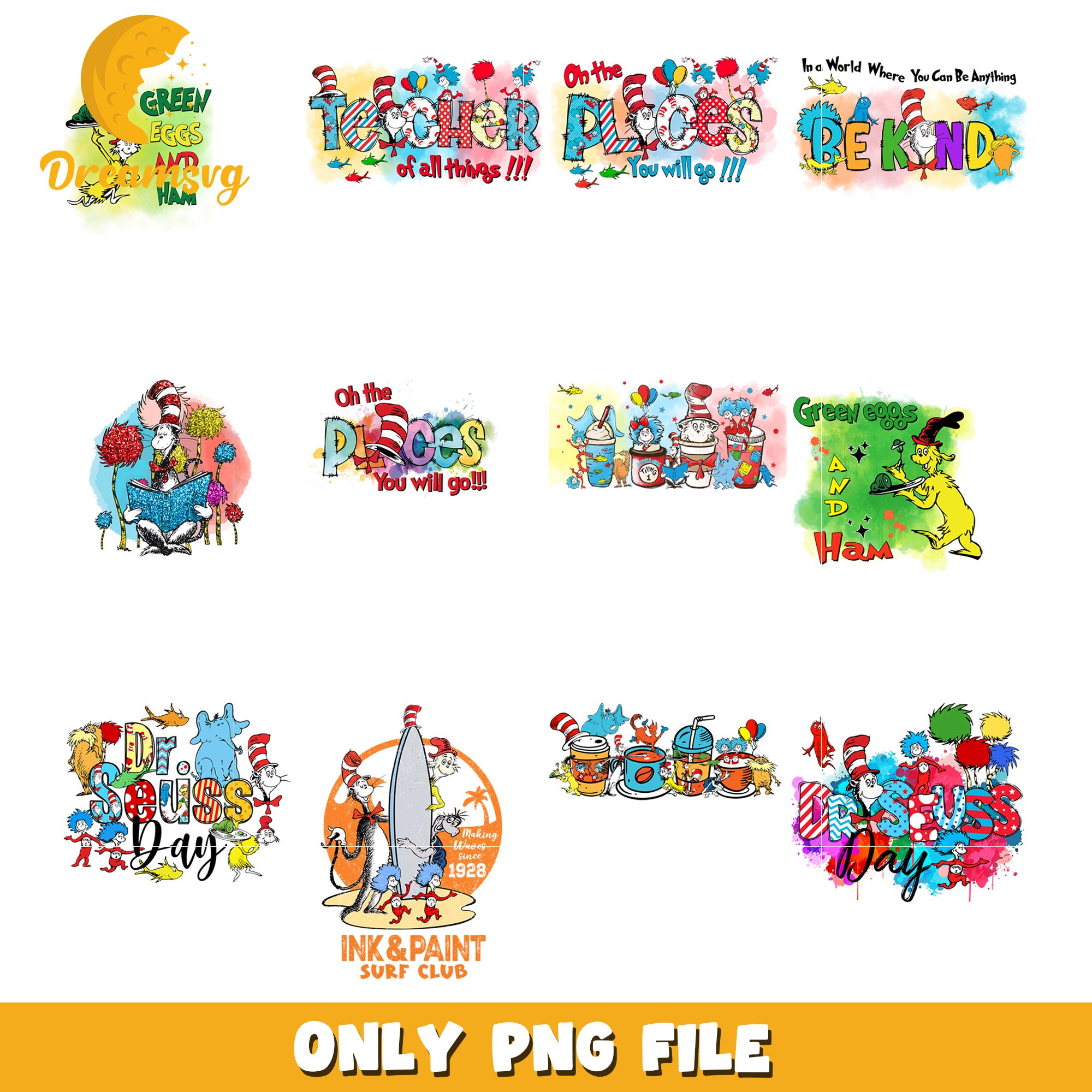 Fun Dr Seuss Themed PNG Bundle for Creative Use