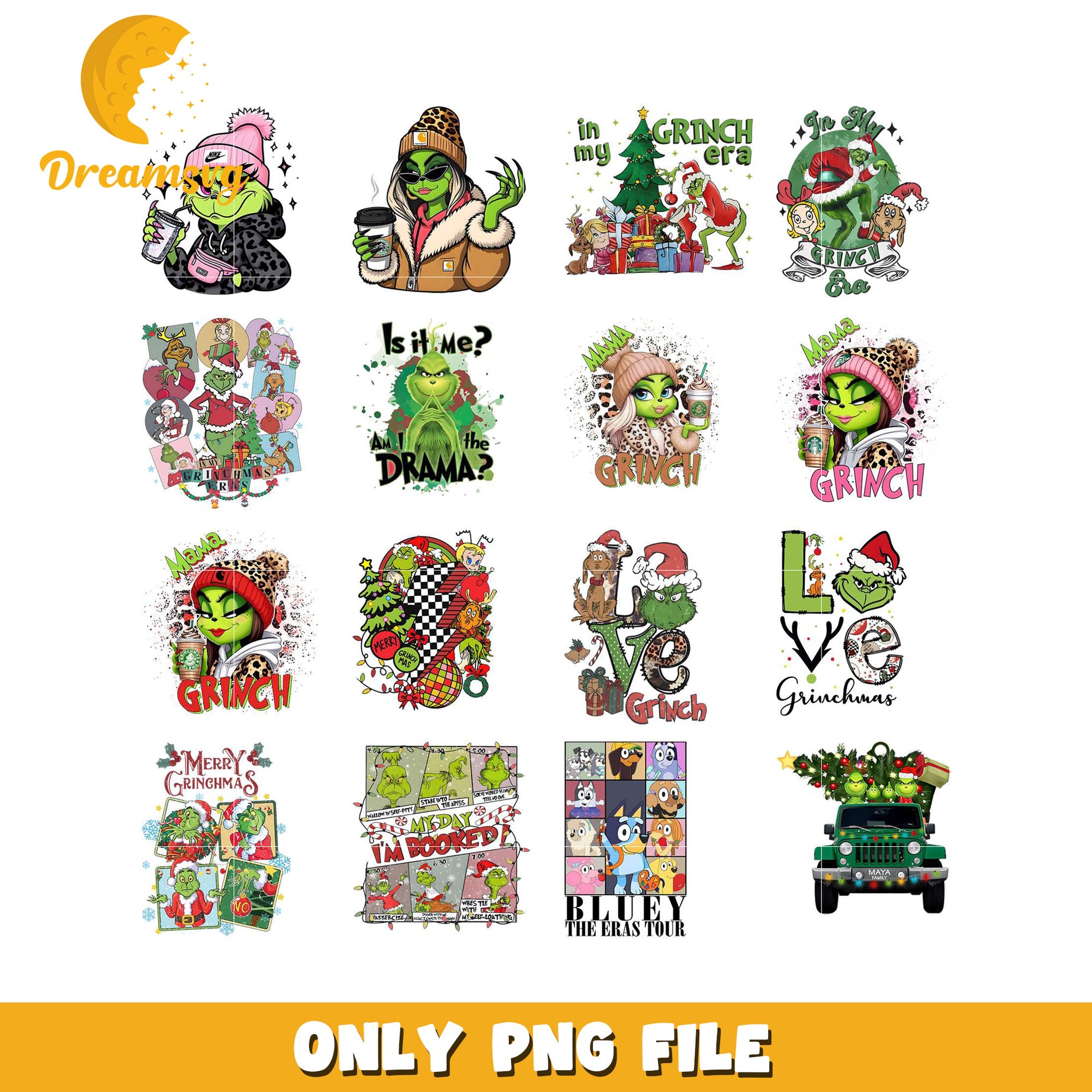 Fun Grinch Themed PNG Bundle for Holiday Crafts and Gifts