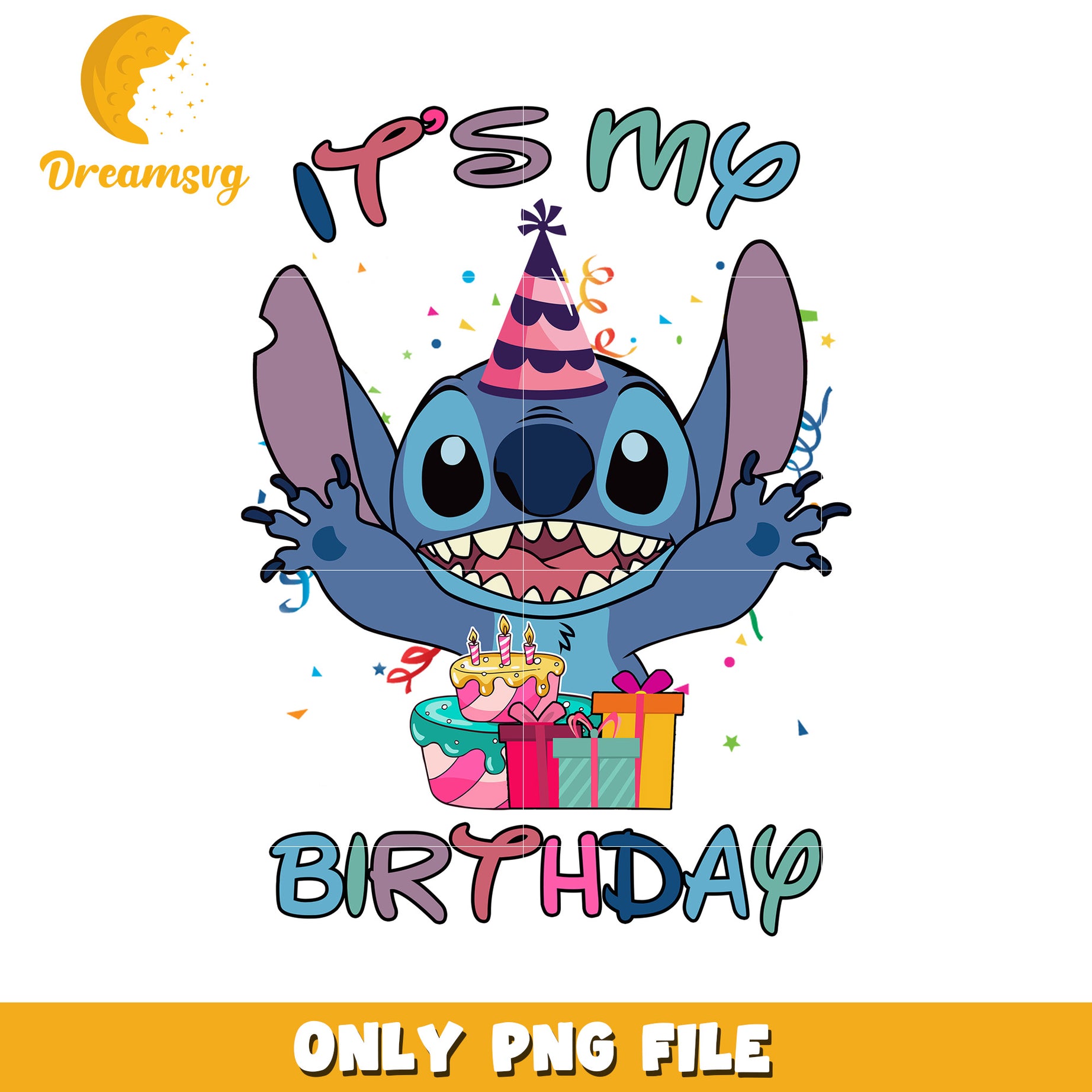 Fun Happy Birthday Stitch PNG File for Celebrations