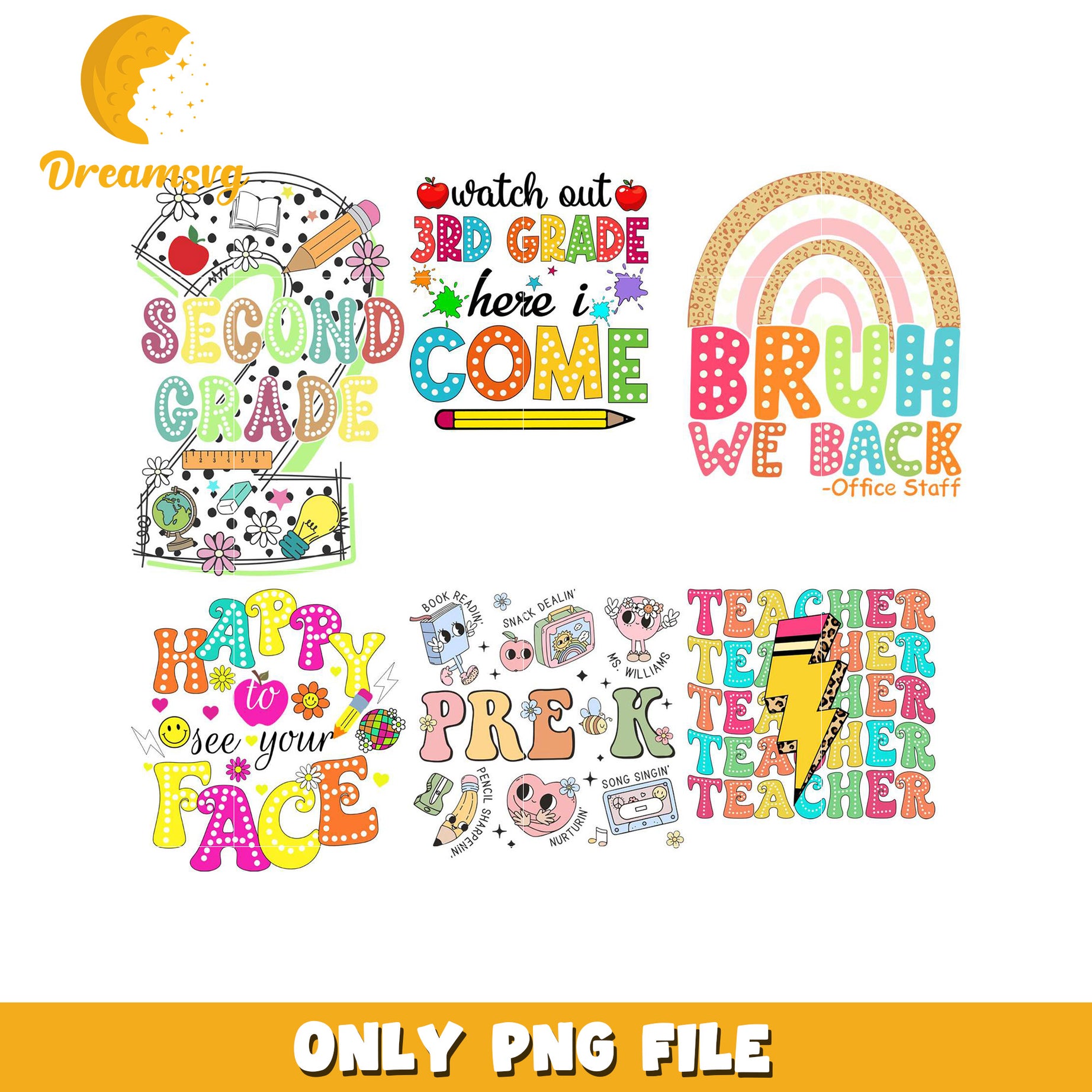One Fun Graphics Fun School PNG Bundle for Teachers and Students Graphics – DreamSVG Store