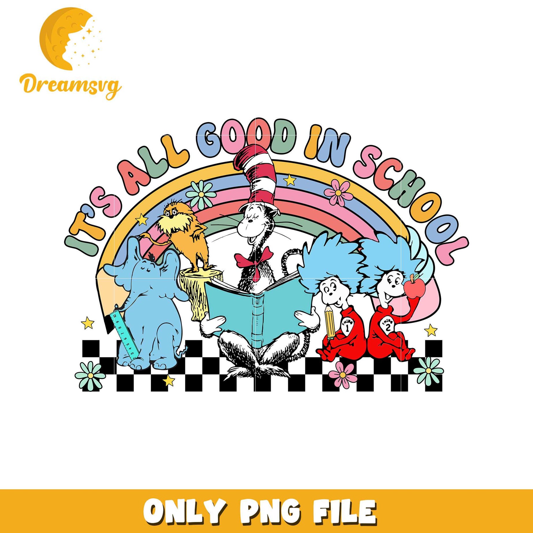 Fun School Themed PNG Design with Whimsical Characters