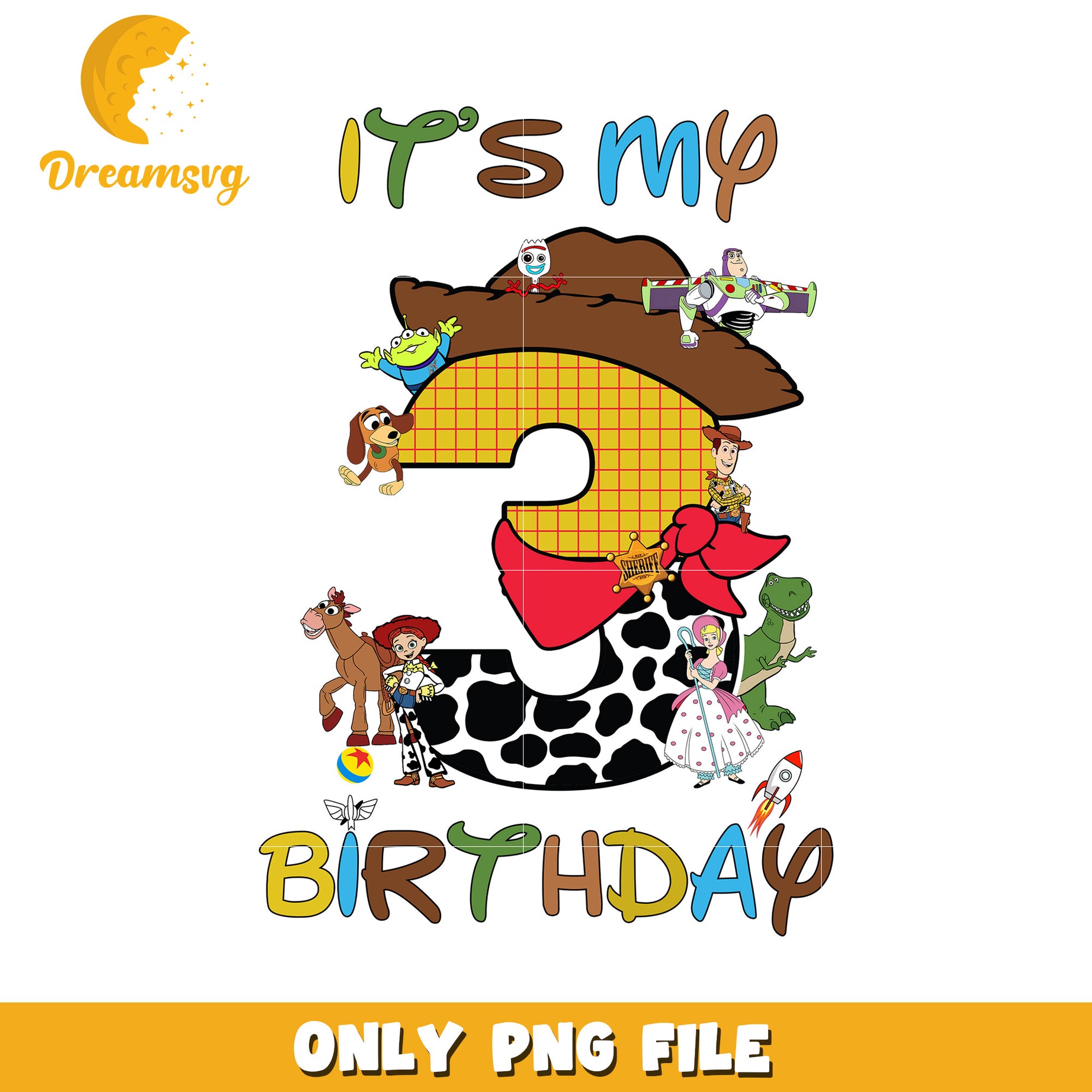 Fun Toy Story Themed Birthday PNG for Age Three Celebrations