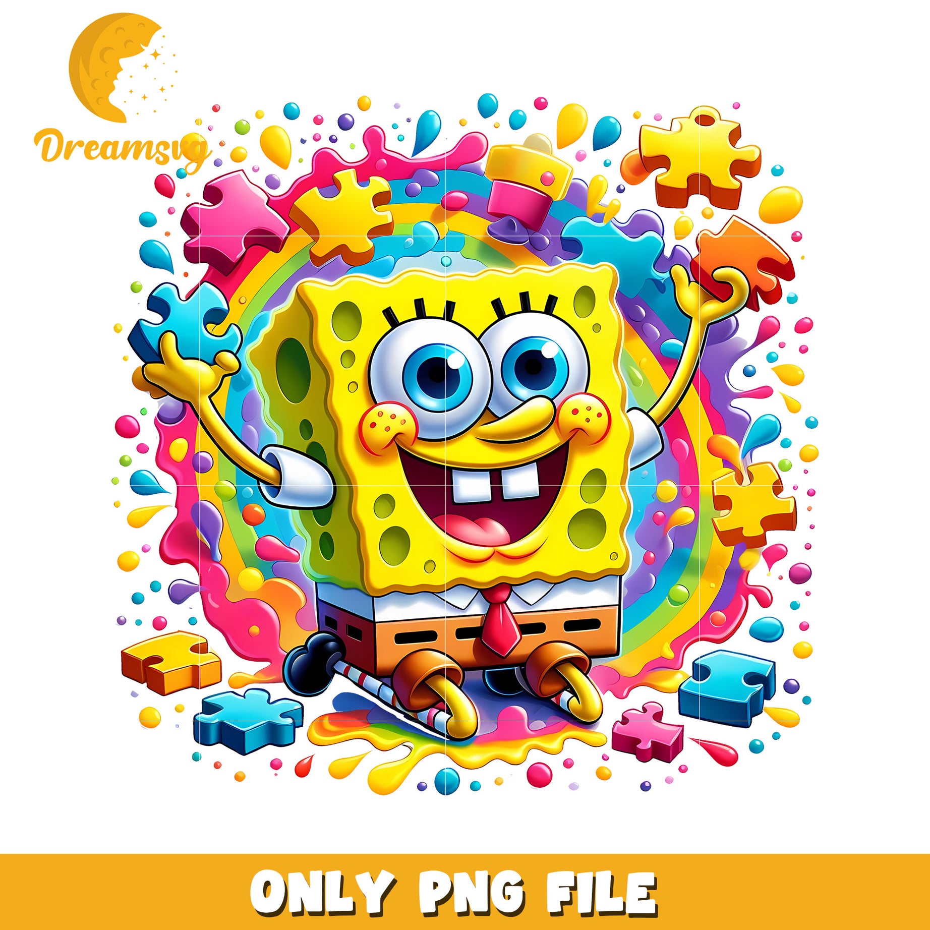 Fun and Colorful SpongeBob Puzzle Joyful PNG Artwork