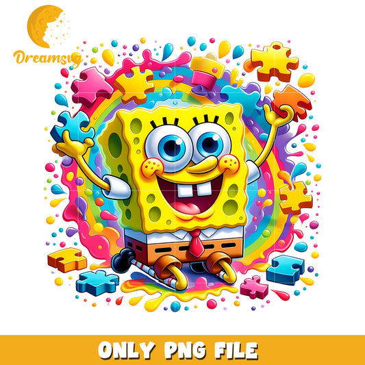 Fun and Colorful SpongeBob Puzzle Joyful PNG Artwork