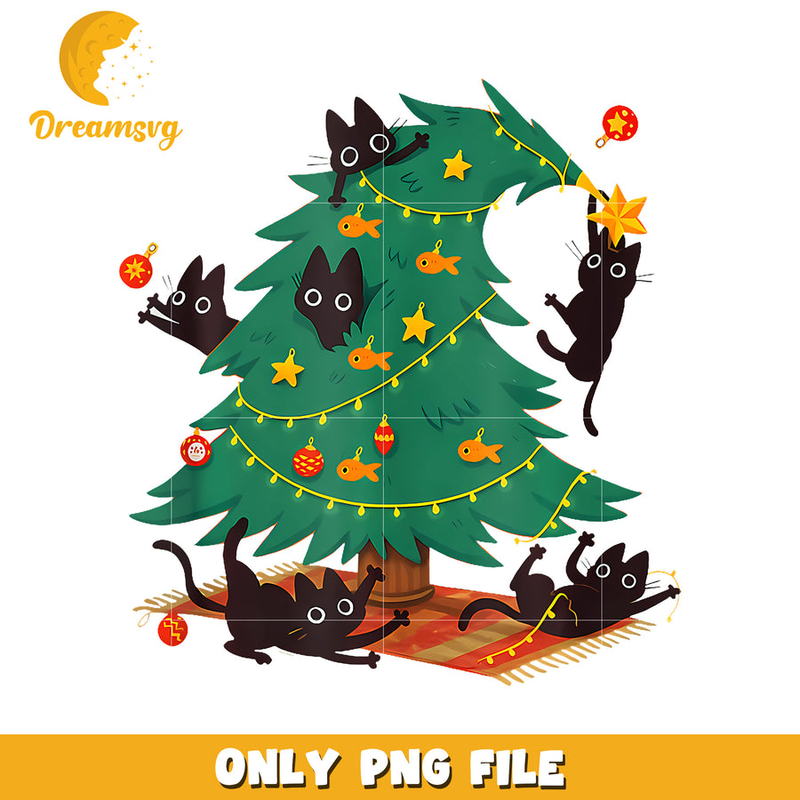 Funny Black Cat png, funny christmas png, christmas tree png