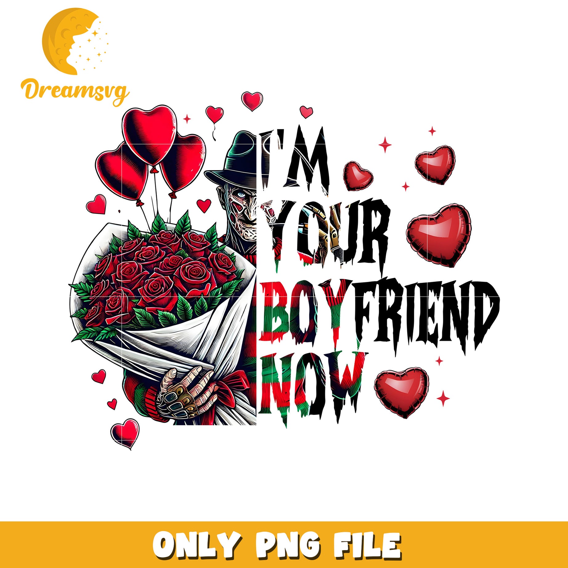 Funny Boyfriend Gift PNG with Roses and Balloons Design