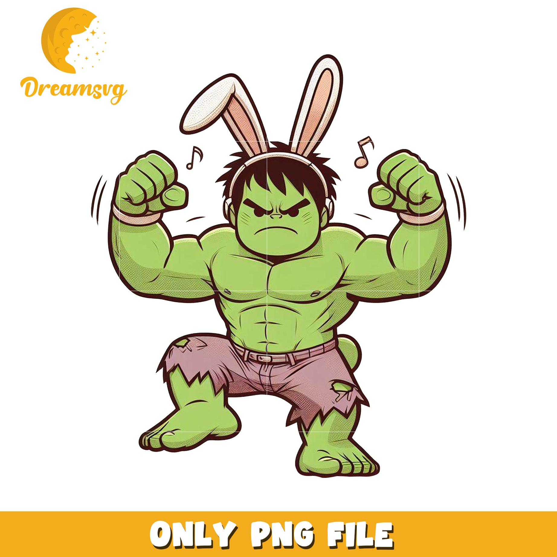 Funny Cartoon Hulk with Bunny Ears PNG Clipart Download