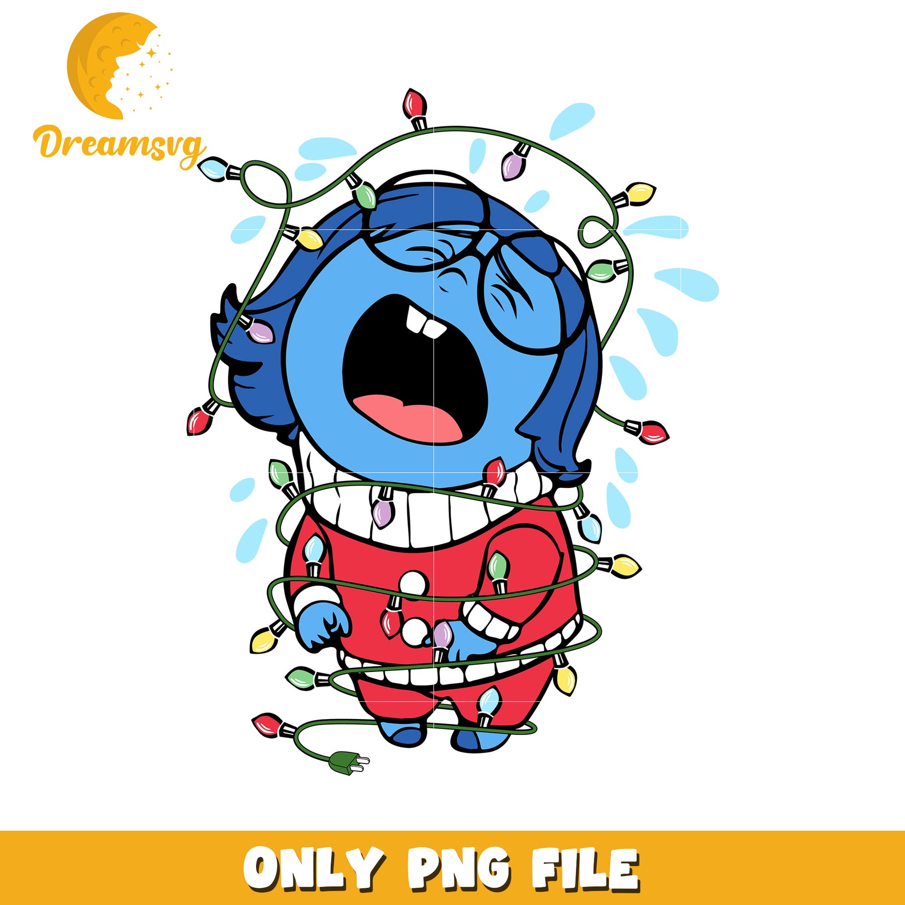 Funny Character Tangled in Christmas Lights PNG File